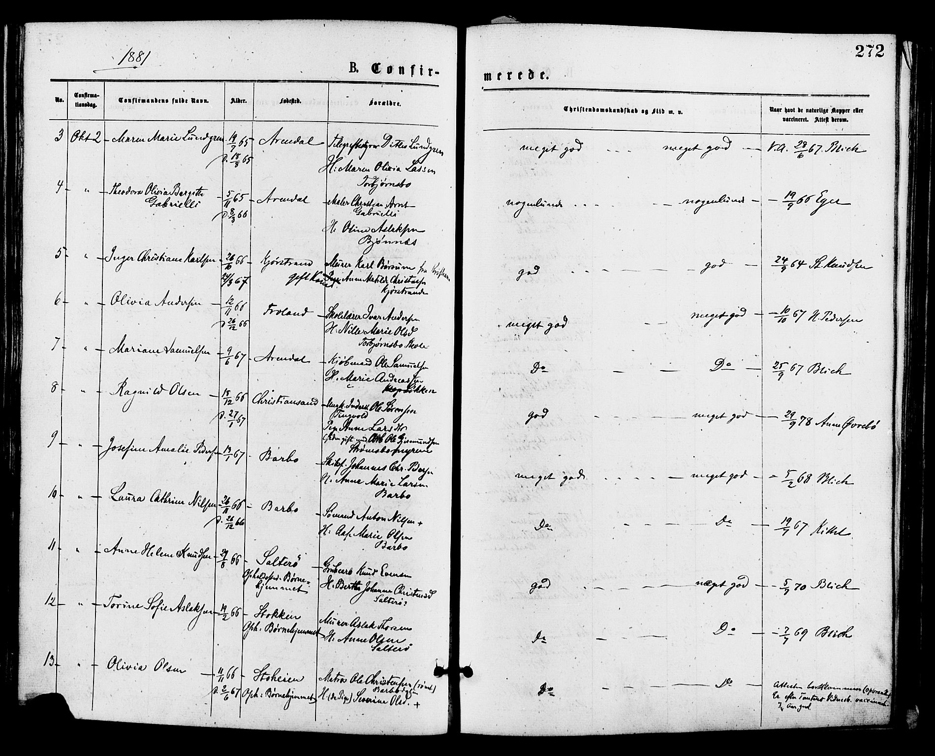 Barbu sokneprestkontor, AV/SAK-1111-0003/F/Fa/L0001: Parish register (official) no. A 1 /1, 1878-1883, p. 272