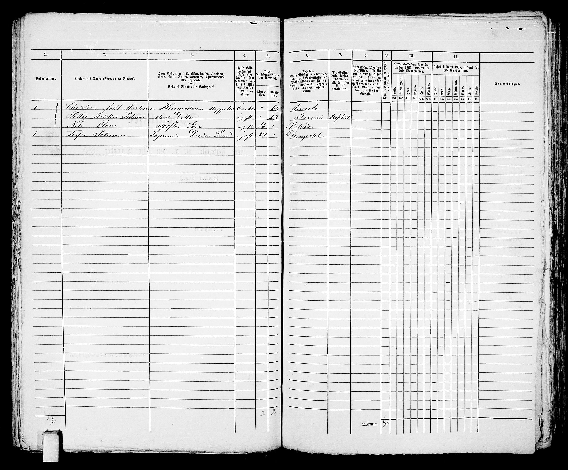 RA, 1865 census for Kragerø/Kragerø, 1865, p. 361