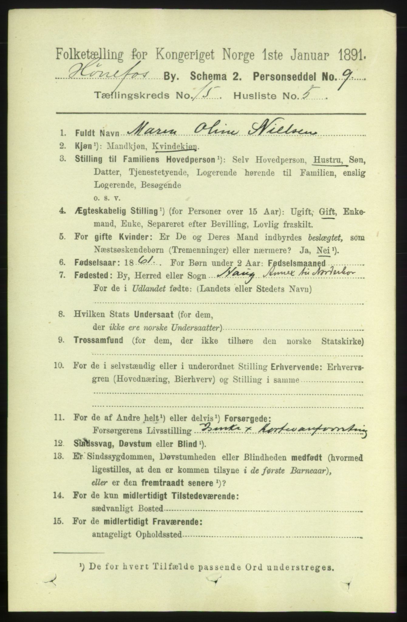 RA, 1891 census for 0601 Hønefoss, 1891, p. 1768