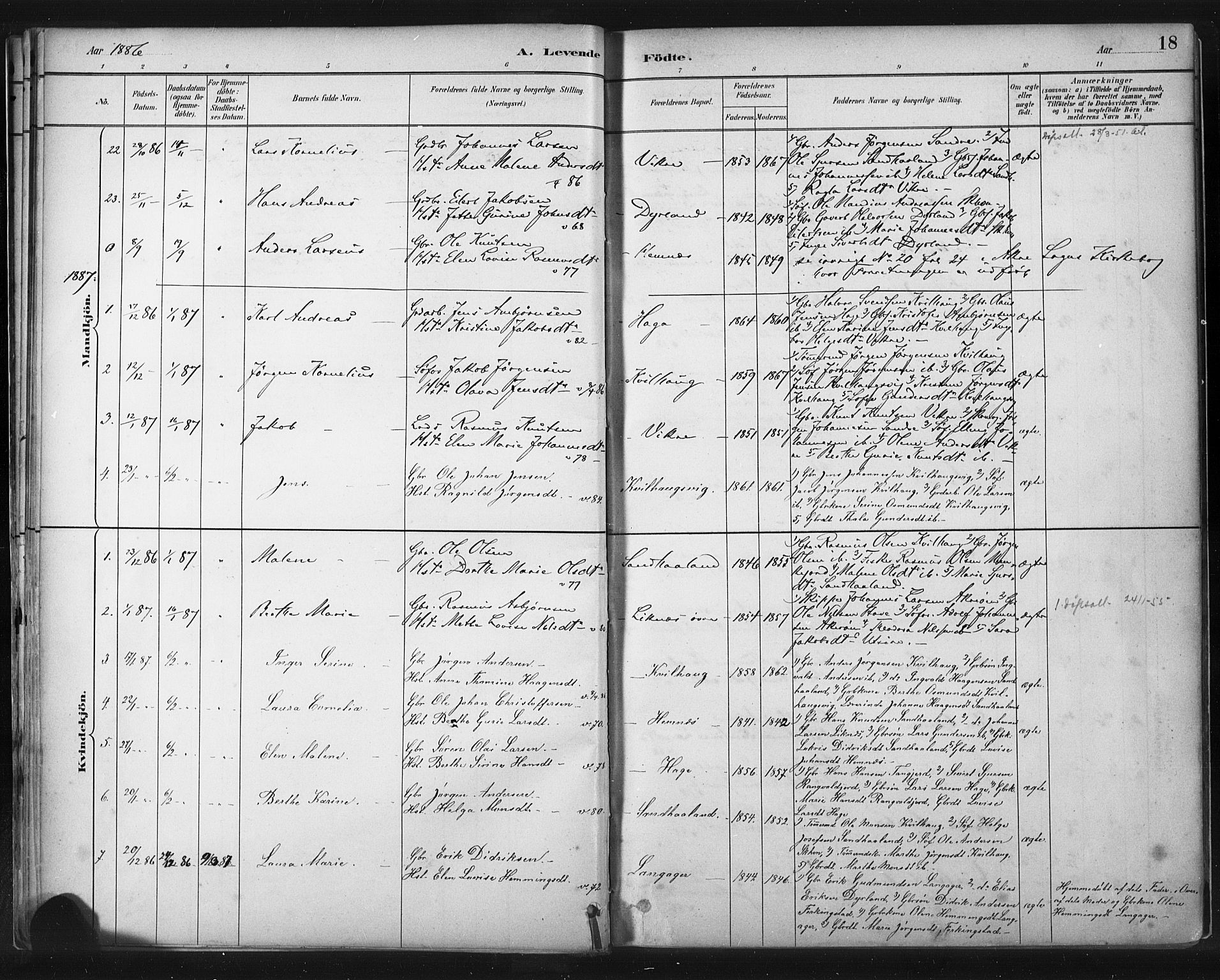 Skudenes sokneprestkontor, SAST/A -101849/H/Ha/Haa/L0010: Parish register (official) no. A 7, 1882-1912, p. 18
