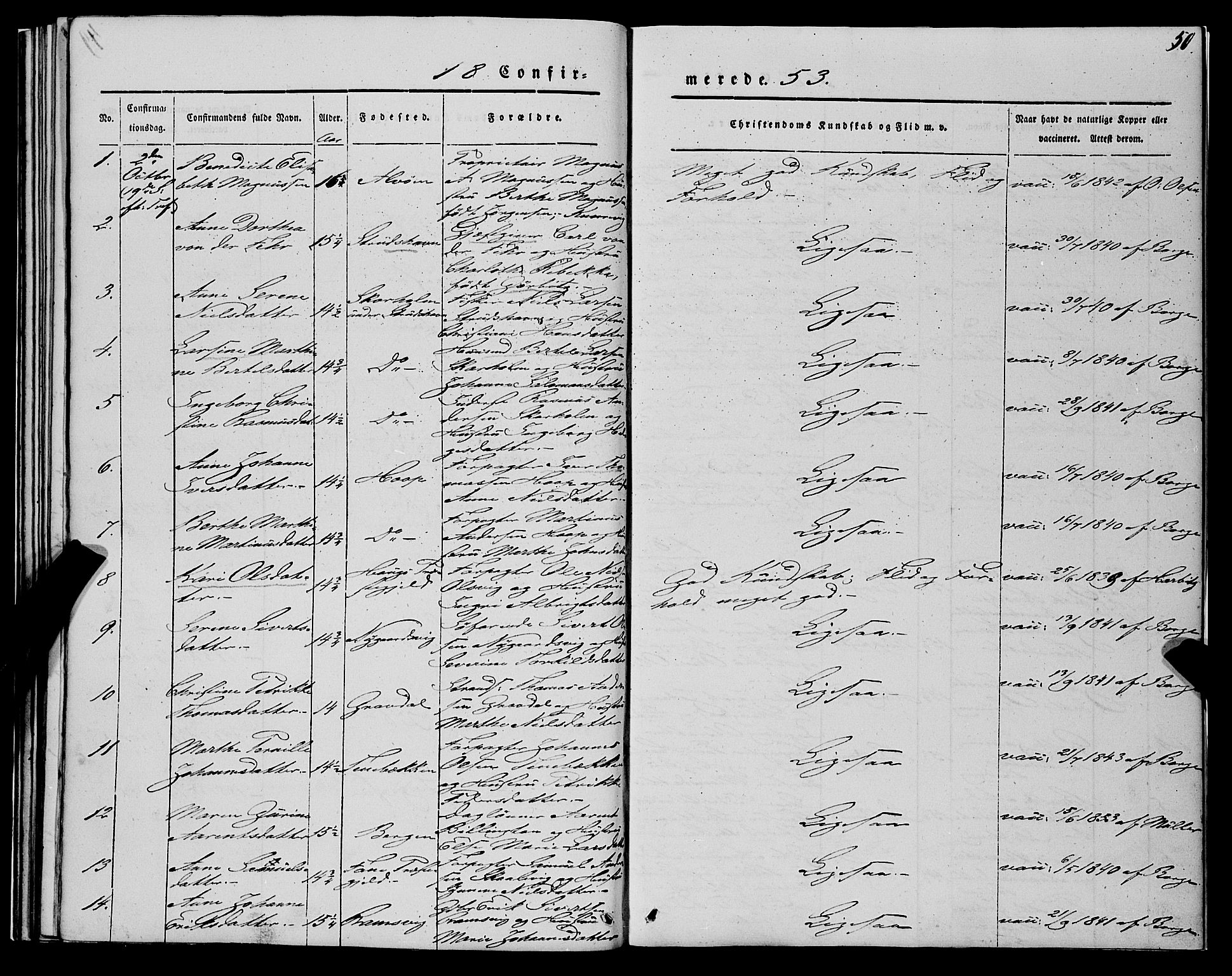 Askøy Sokneprestembete, SAB/A-74101/H/Ha/Haa/Haaa/L0010: Parish register (official) no. A 10, 1845-1854, p. 50