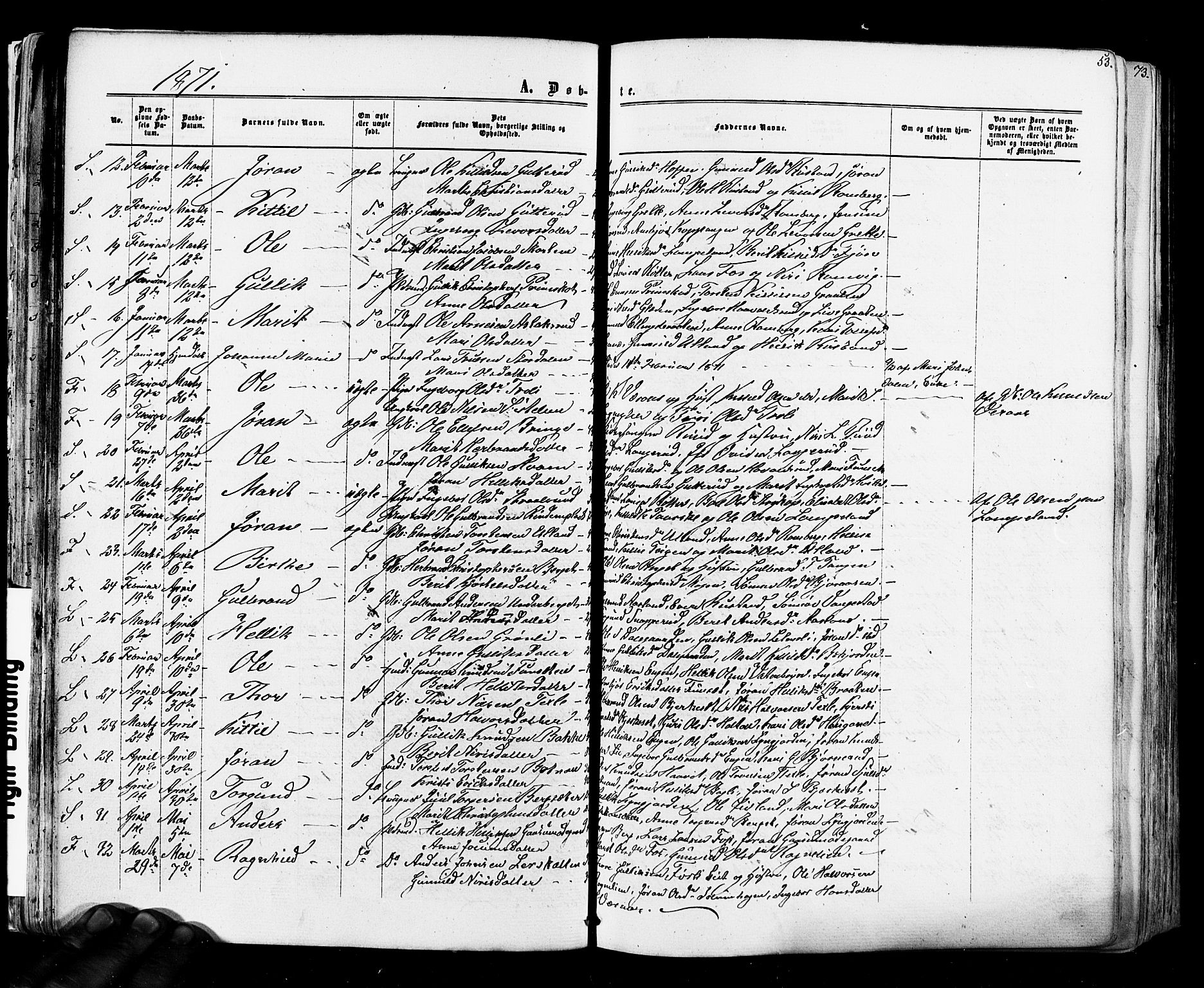 Flesberg kirkebøker, AV/SAKO-A-18/F/Fa/L0007: Parish register (official) no. I 7, 1861-1878, p. 53