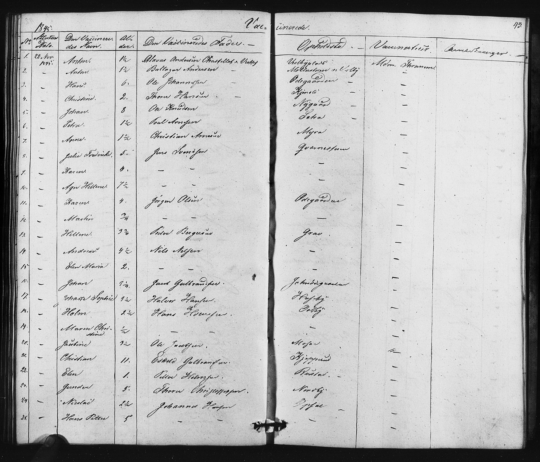 Enebakk prestekontor Kirkebøker, SAO/A-10171c/F/Fa/L0015: Parish register (official) no. I 15, 1830-1867, p. 43