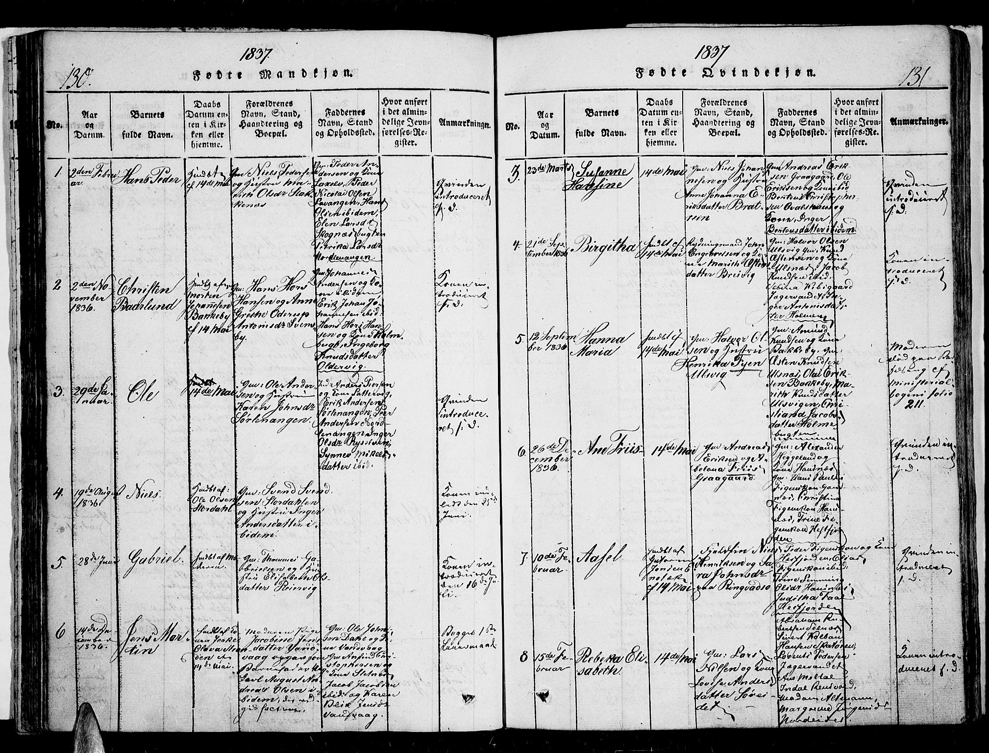 Karlsøy sokneprestembete, AV/SATØ-S-1299/H/Ha/Haa/L0002kirke: Parish register (official) no. 2, 1823-1842, p. 130-131