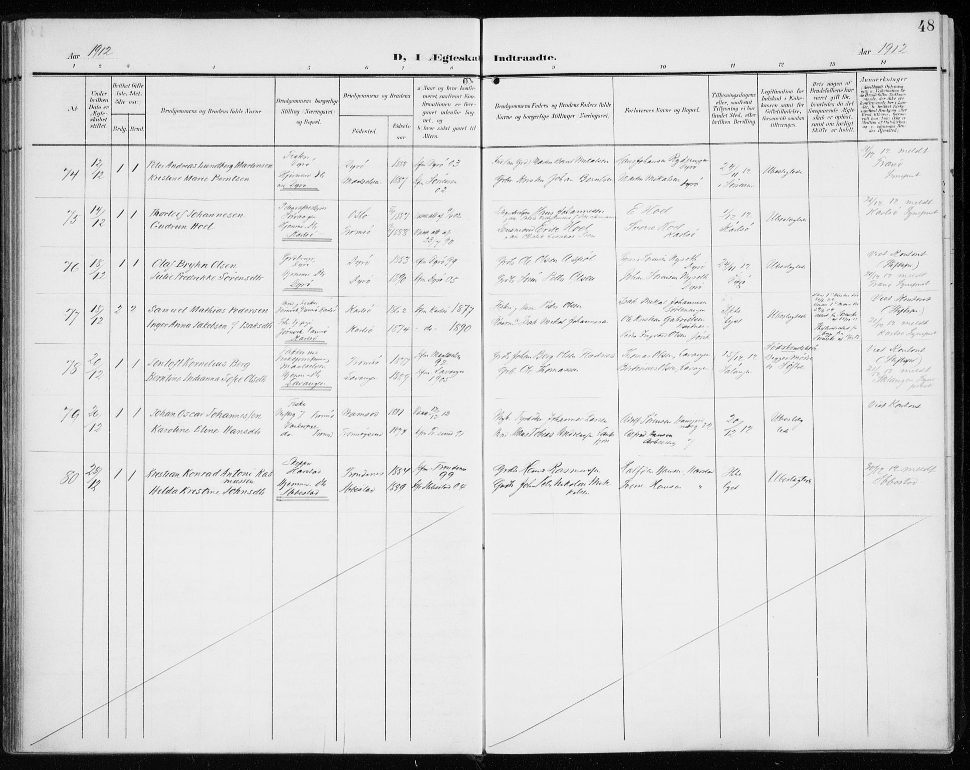 Tromsø sokneprestkontor/stiftsprosti/domprosti, AV/SATØ-S-1343/G/Ga/L0018kirke: Parish register (official) no. 18, 1907-1917, p. 48