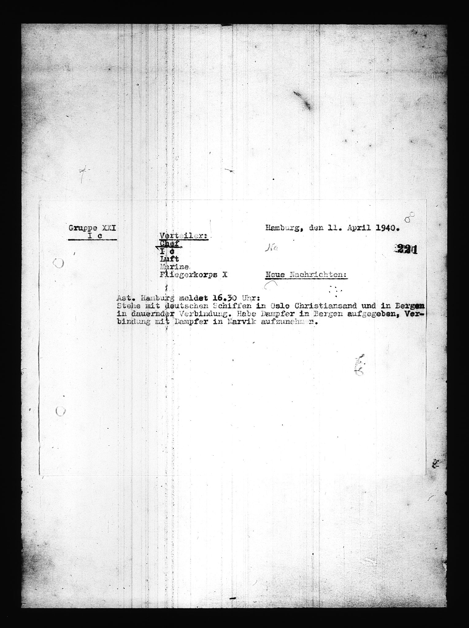 Documents Section, AV/RA-RAFA-2200/V/L0085: Amerikansk mikrofilm "Captured German Documents".
Box No. 724.  FKA jnr. 615/1954., 1940-1941, p. 31