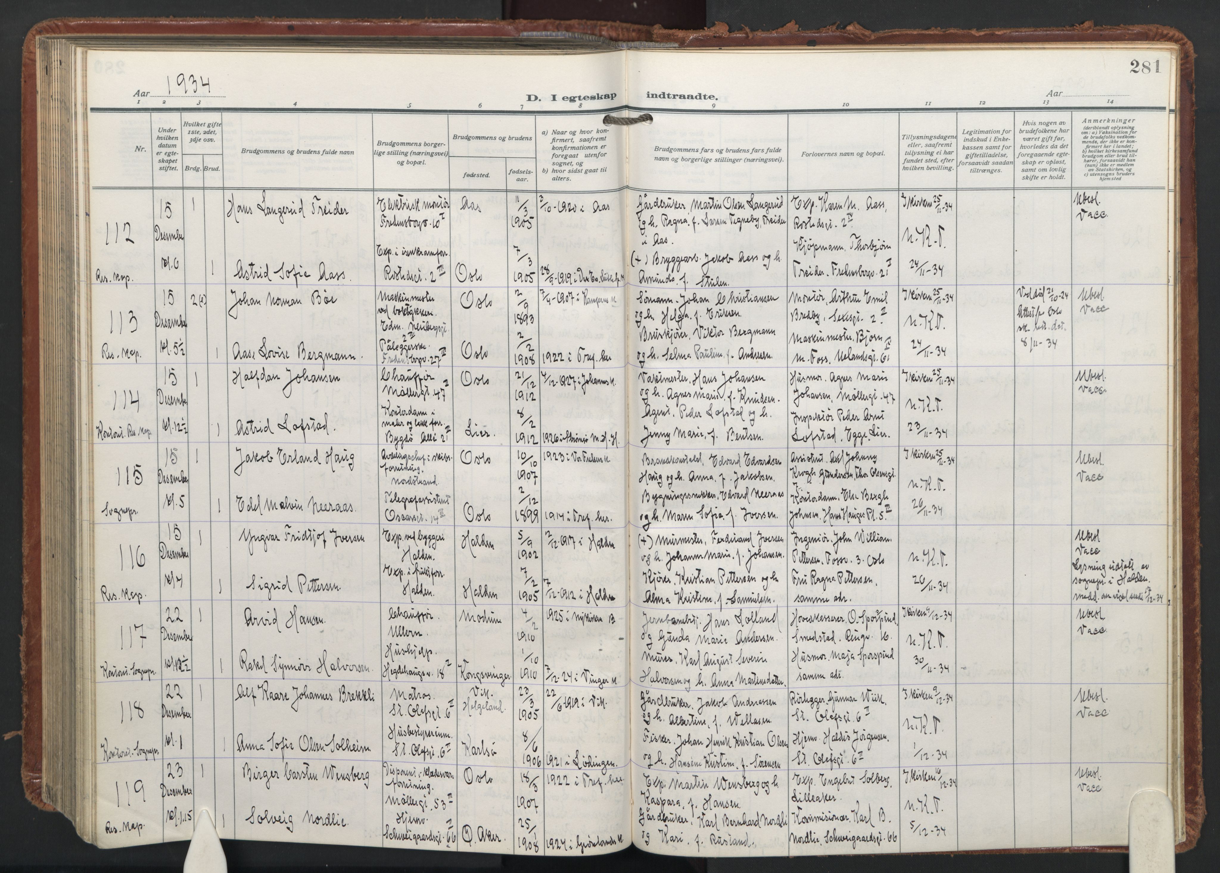 Trefoldighet prestekontor Kirkebøker, AV/SAO-A-10882/F/Fc/L0009: Parish register (official) no. III 9, 1922-1936, p. 281