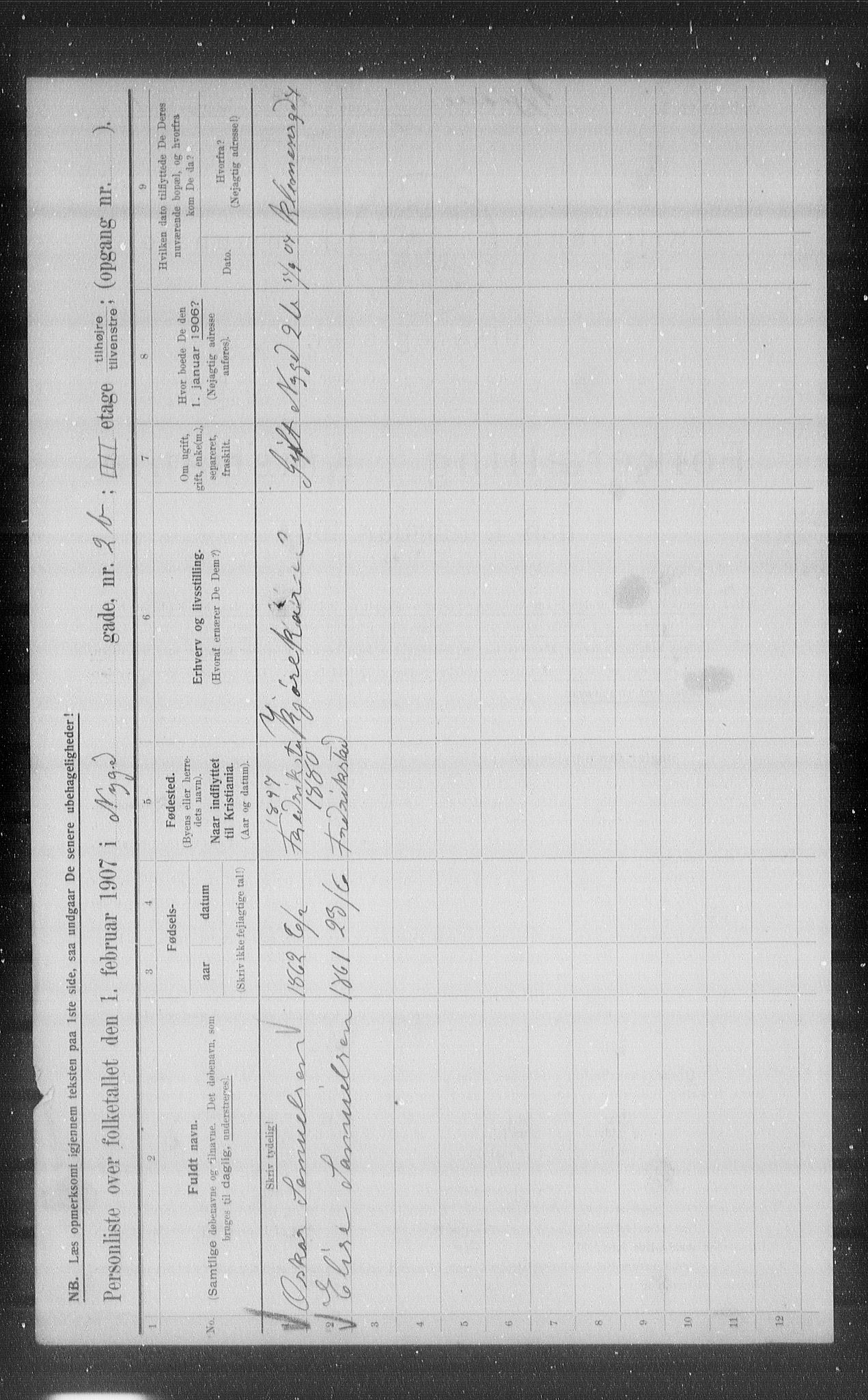 OBA, Municipal Census 1907 for Kristiania, 1907, p. 37915