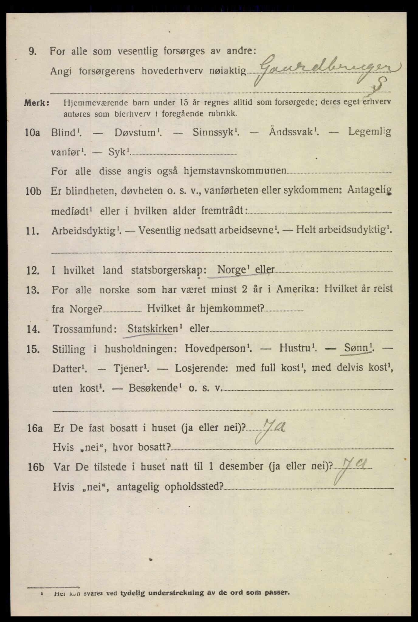 SAK, 1920 census for Gyland, 1920, p. 2439