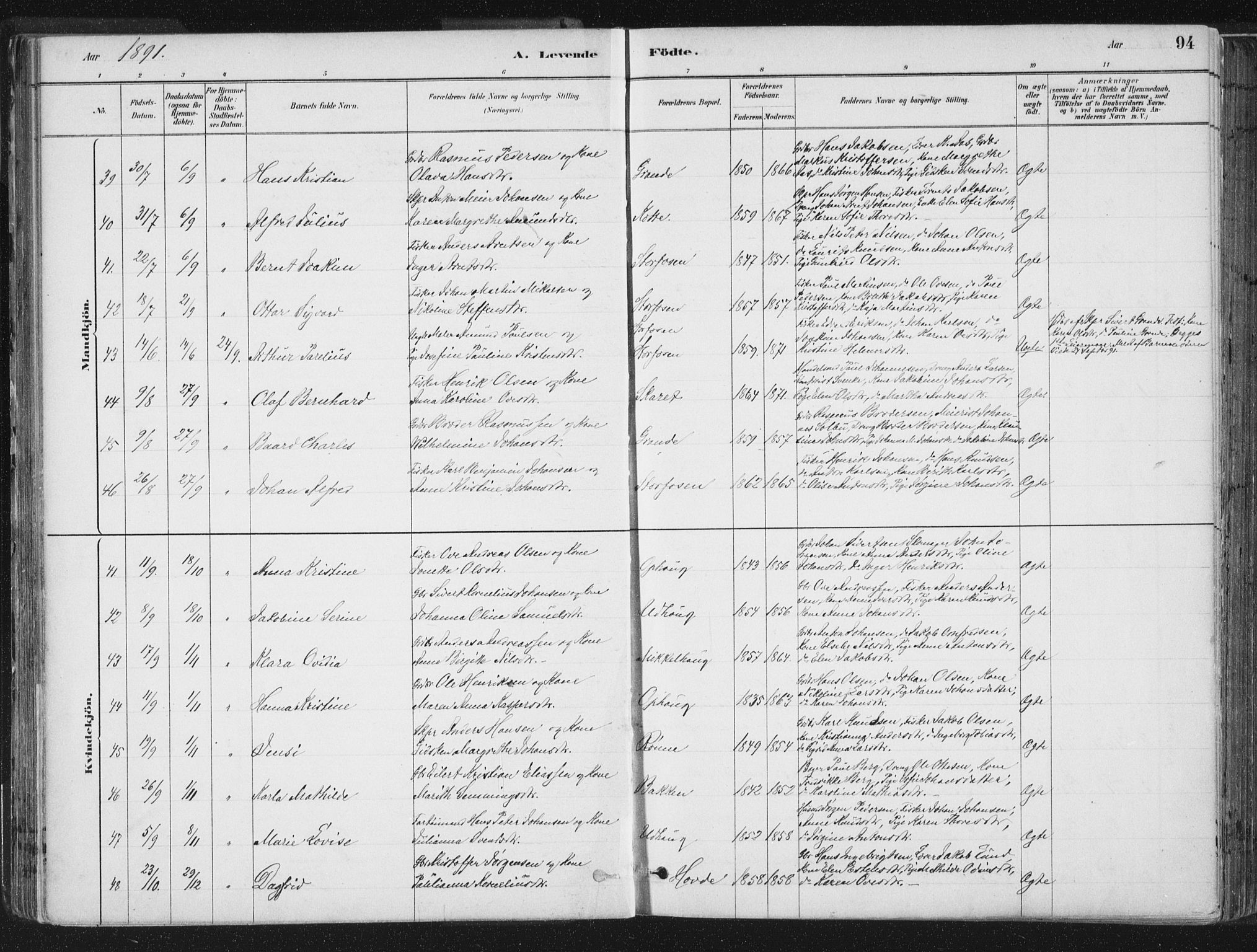 Ministerialprotokoller, klokkerbøker og fødselsregistre - Sør-Trøndelag, SAT/A-1456/659/L0739: Parish register (official) no. 659A09, 1879-1893, p. 94