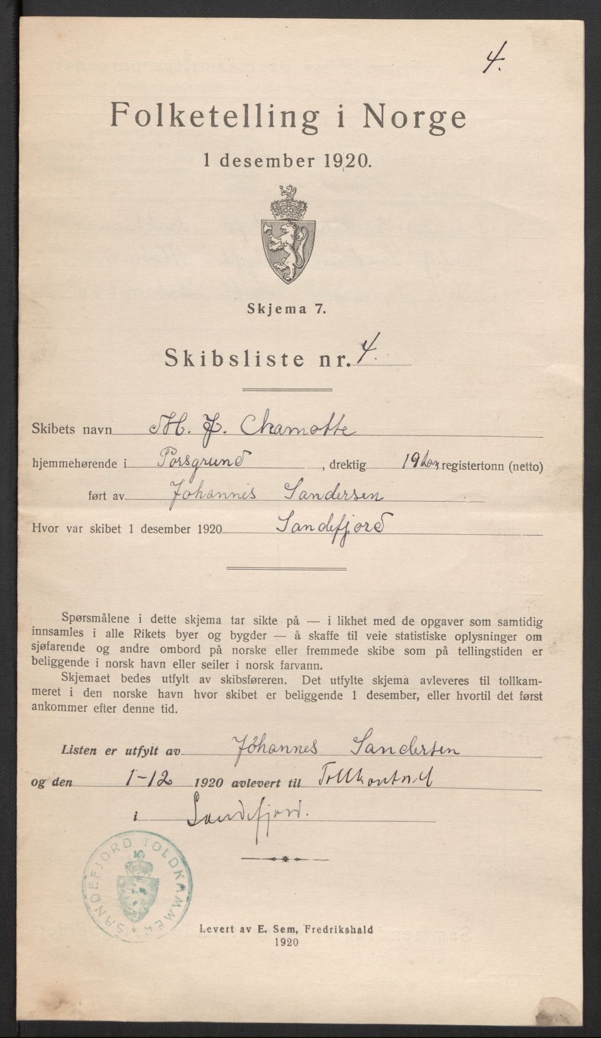 SAKO, 1920 census for Sandefjord, 1920, p. 15716