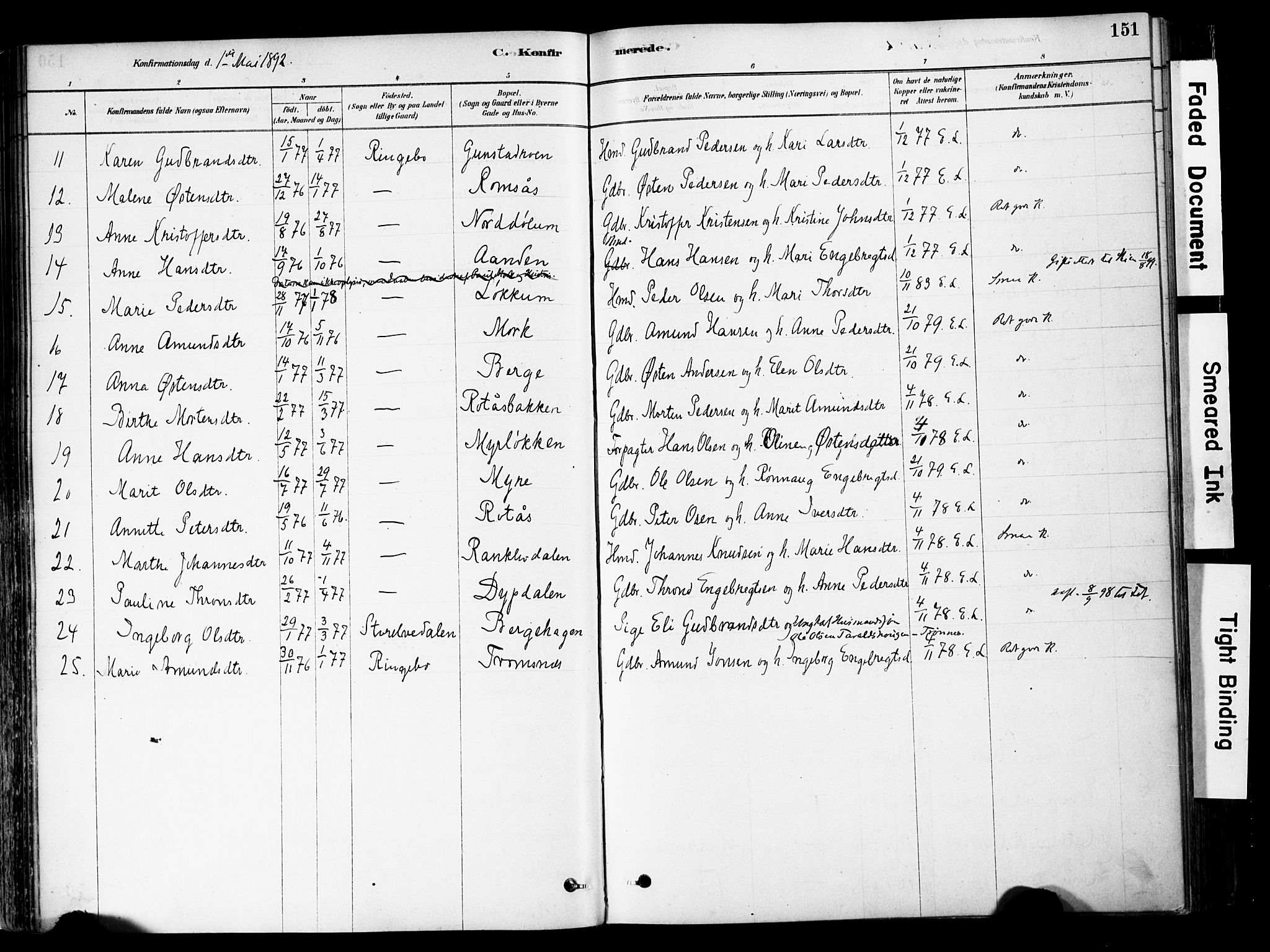 Ringebu prestekontor, SAH/PREST-082/H/Ha/Haa/L0008: Parish register (official) no. 8, 1878-1898, p. 151