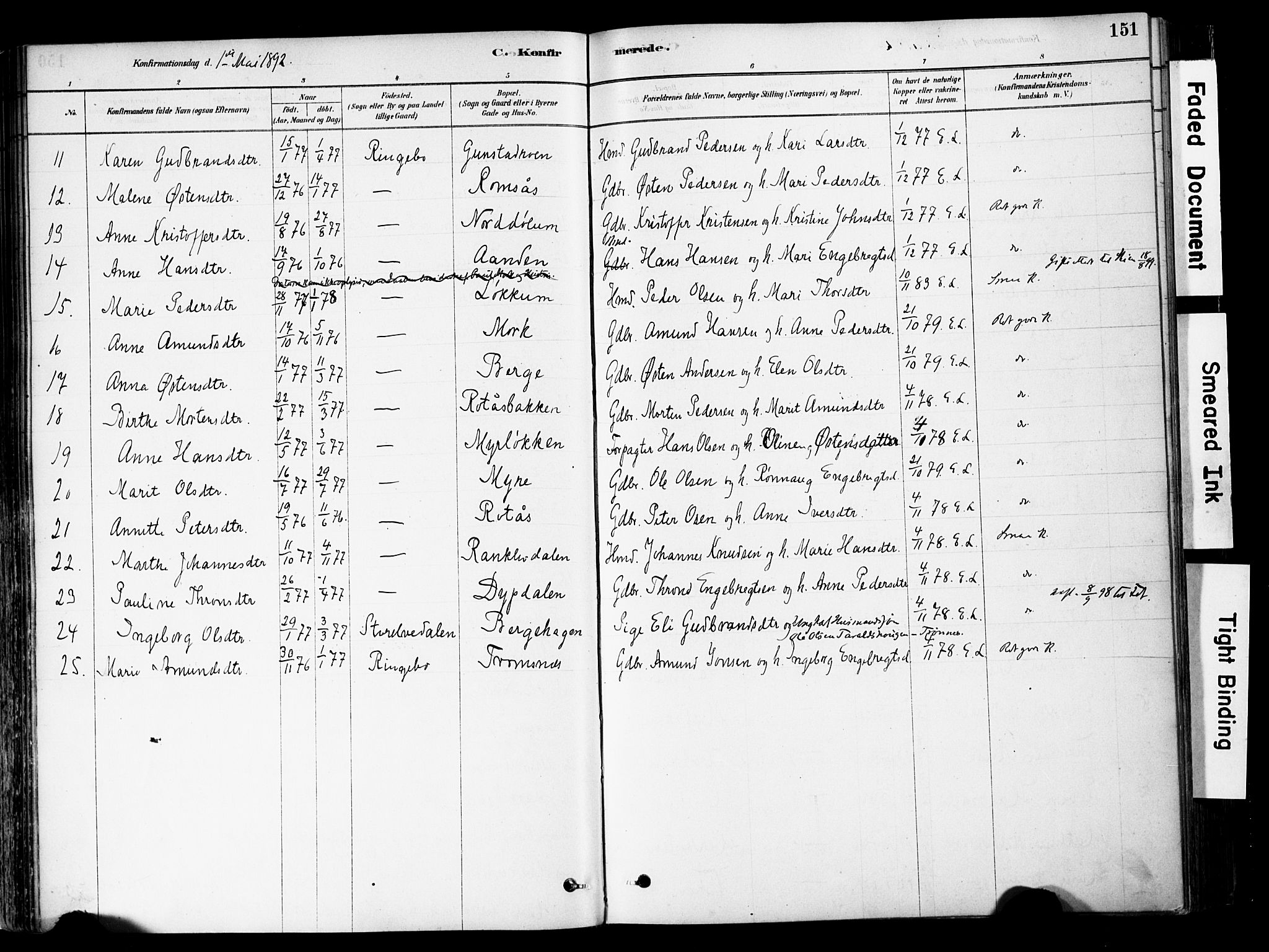 Ringebu prestekontor, AV/SAH-PREST-082/H/Ha/Haa/L0008: Parish register (official) no. 8, 1878-1898, p. 151