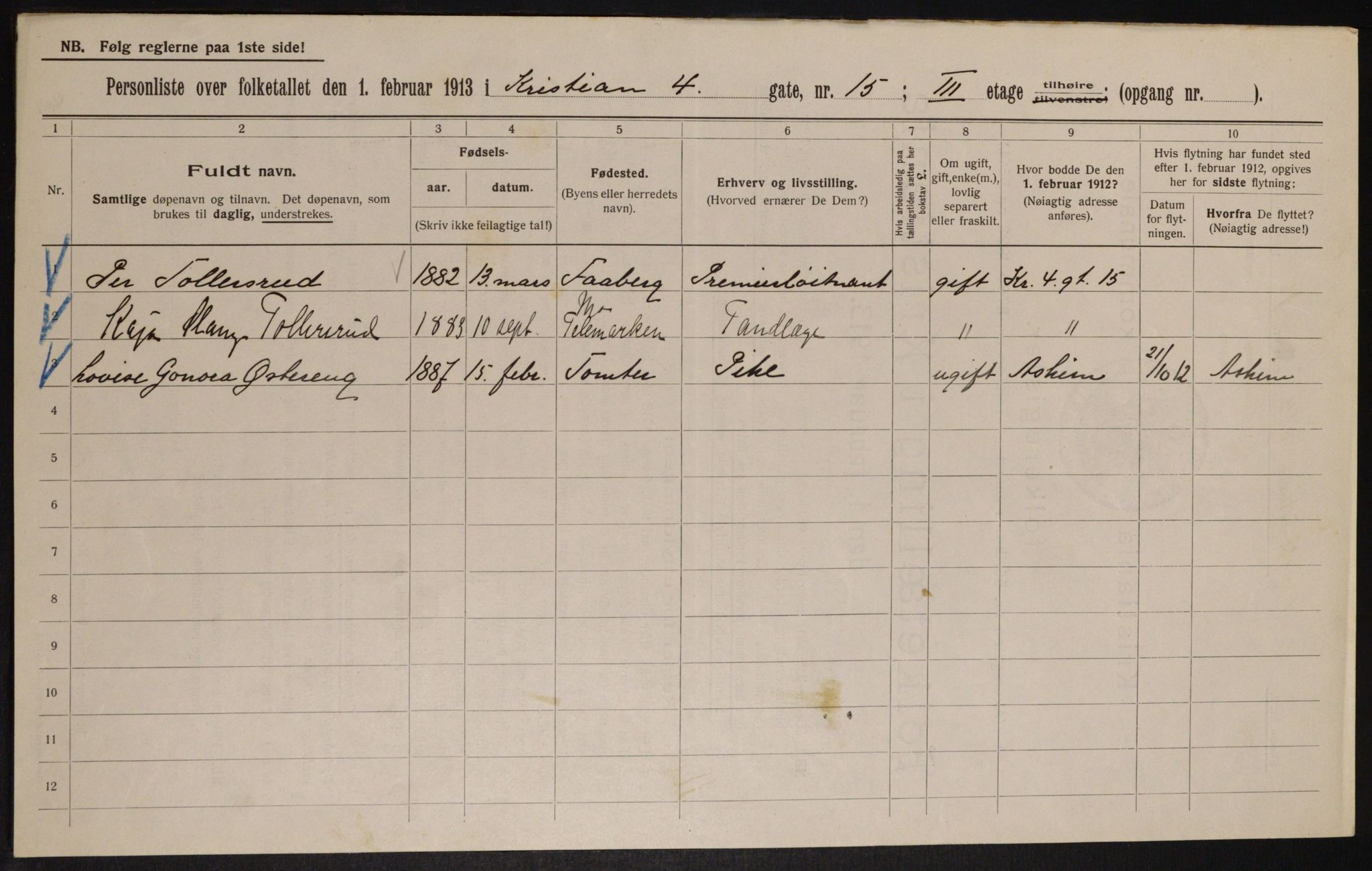 OBA, Municipal Census 1913 for Kristiania, 1913, p. 53934