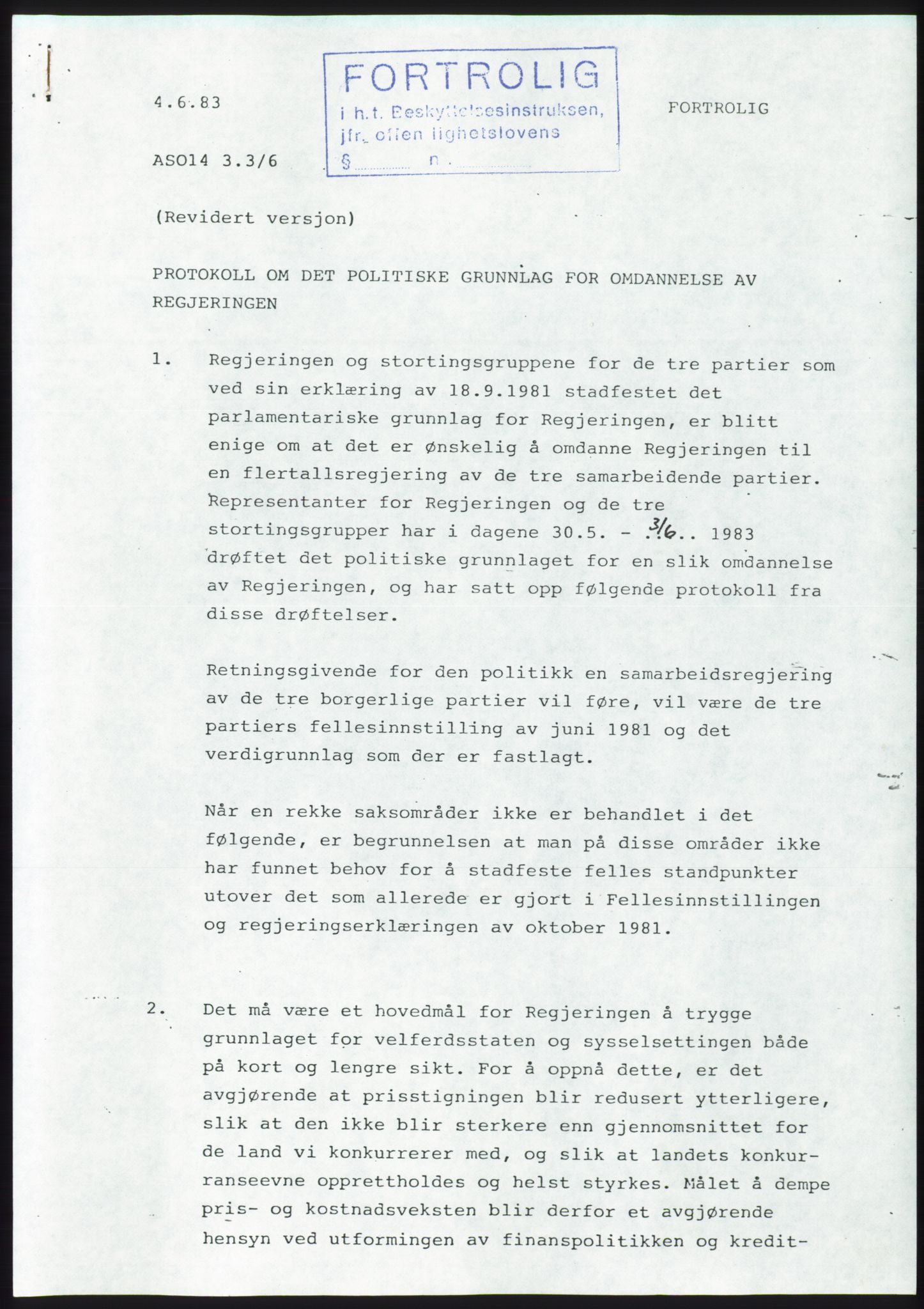 Forhandlingsmøtene 1983 mellom Høyre, KrF og Senterpartiet om dannelse av regjering, AV/RA-PA-0696/A/L0001: Forhandlingsprotokoll, 1983, p. 10