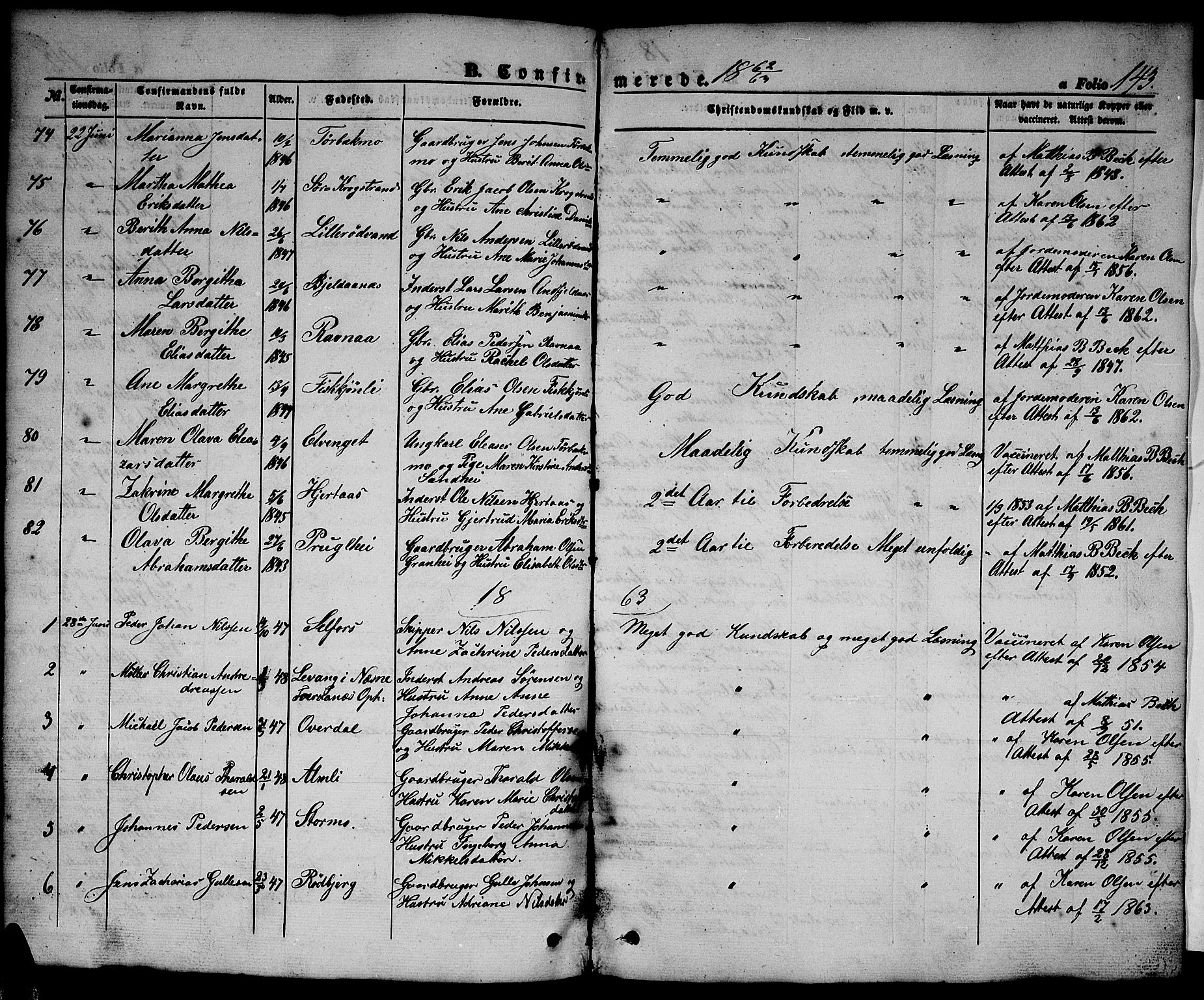 Ministerialprotokoller, klokkerbøker og fødselsregistre - Nordland, SAT/A-1459/827/L0414: Parish register (copy) no. 827C03, 1853-1865, p. 143