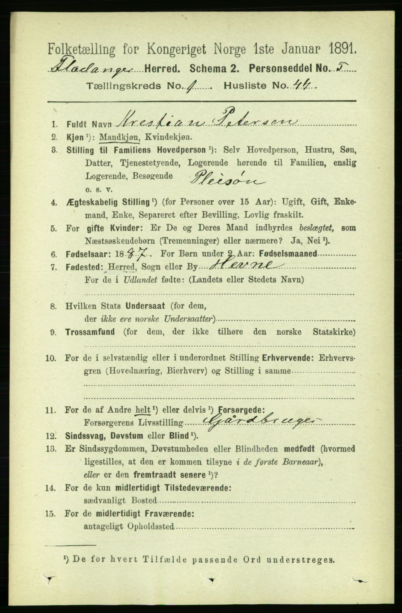 RA, 1891 census for 1749 Flatanger, 1891, p. 364