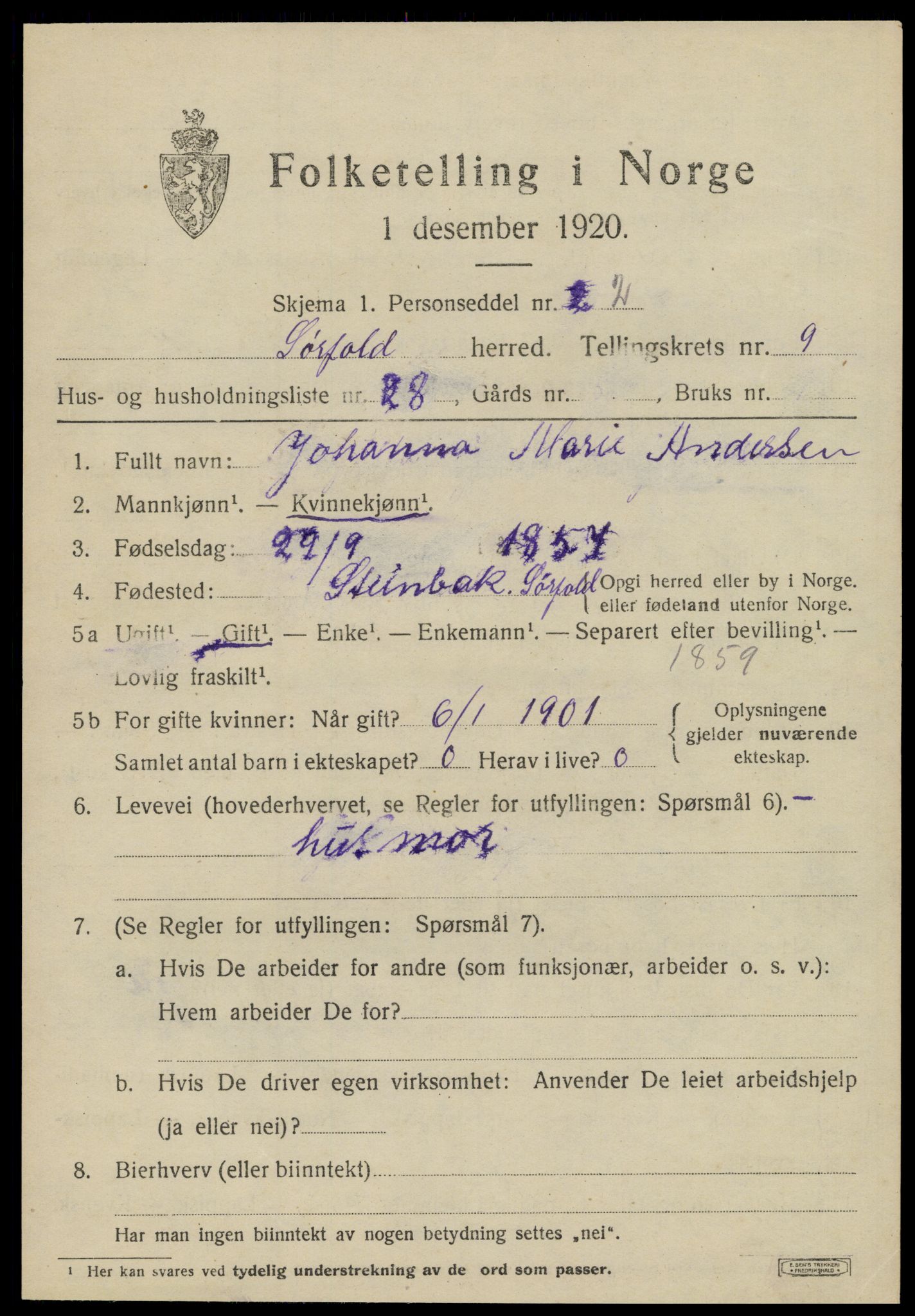 SAT, 1920 census for Sørfold, 1920, p. 5181