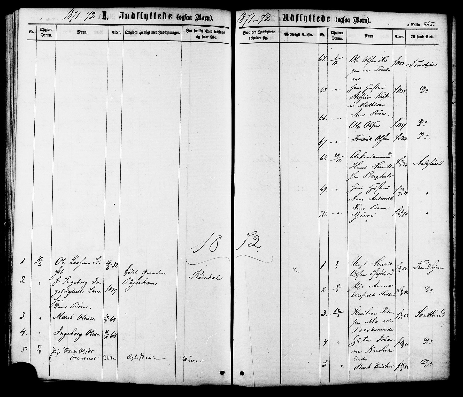 Ministerialprotokoller, klokkerbøker og fødselsregistre - Sør-Trøndelag, SAT/A-1456/630/L0495: Parish register (official) no. 630A08, 1868-1878, p. 365