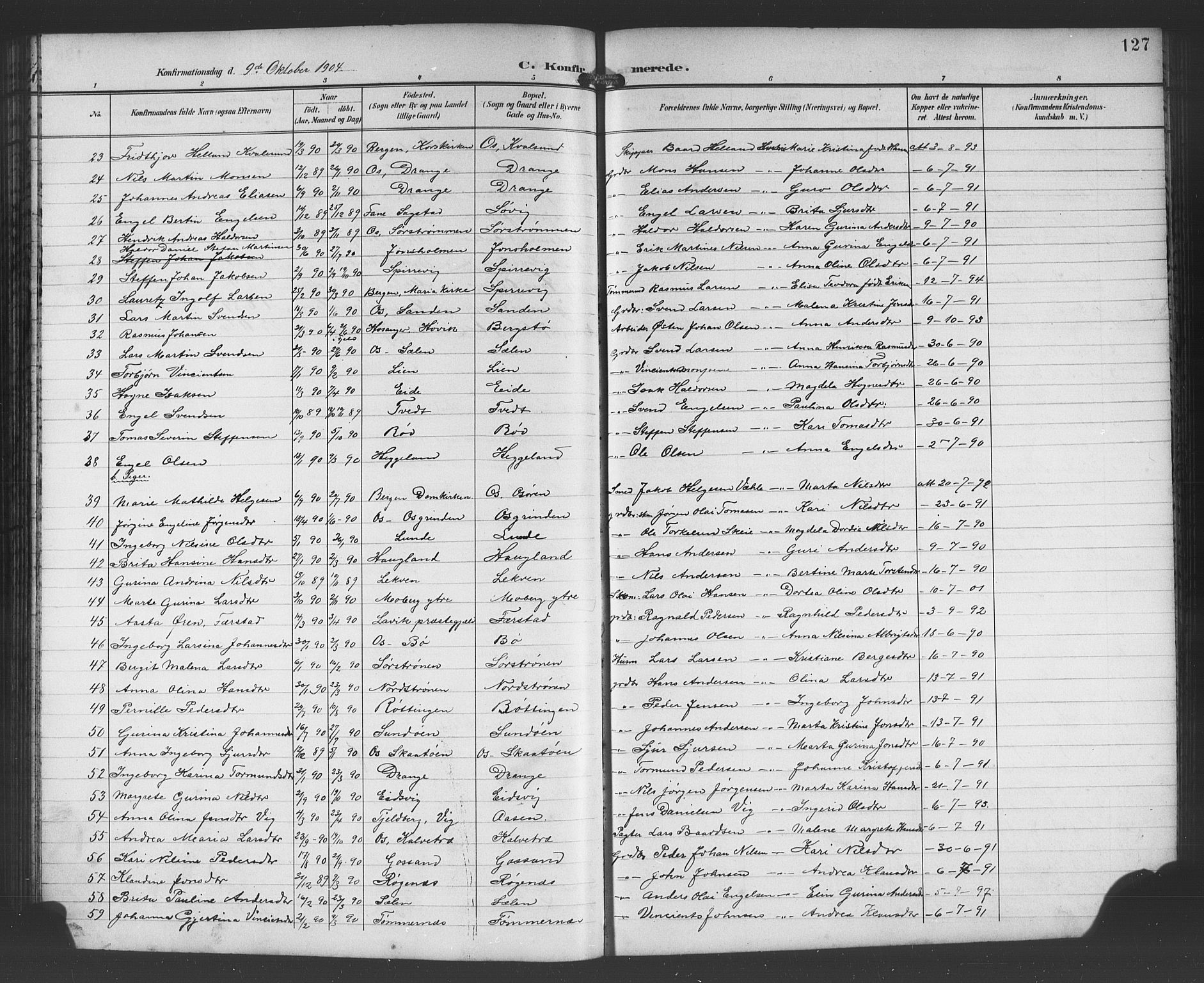 Os sokneprestembete, SAB/A-99929: Parish register (copy) no. A 3, 1897-1913, p. 127