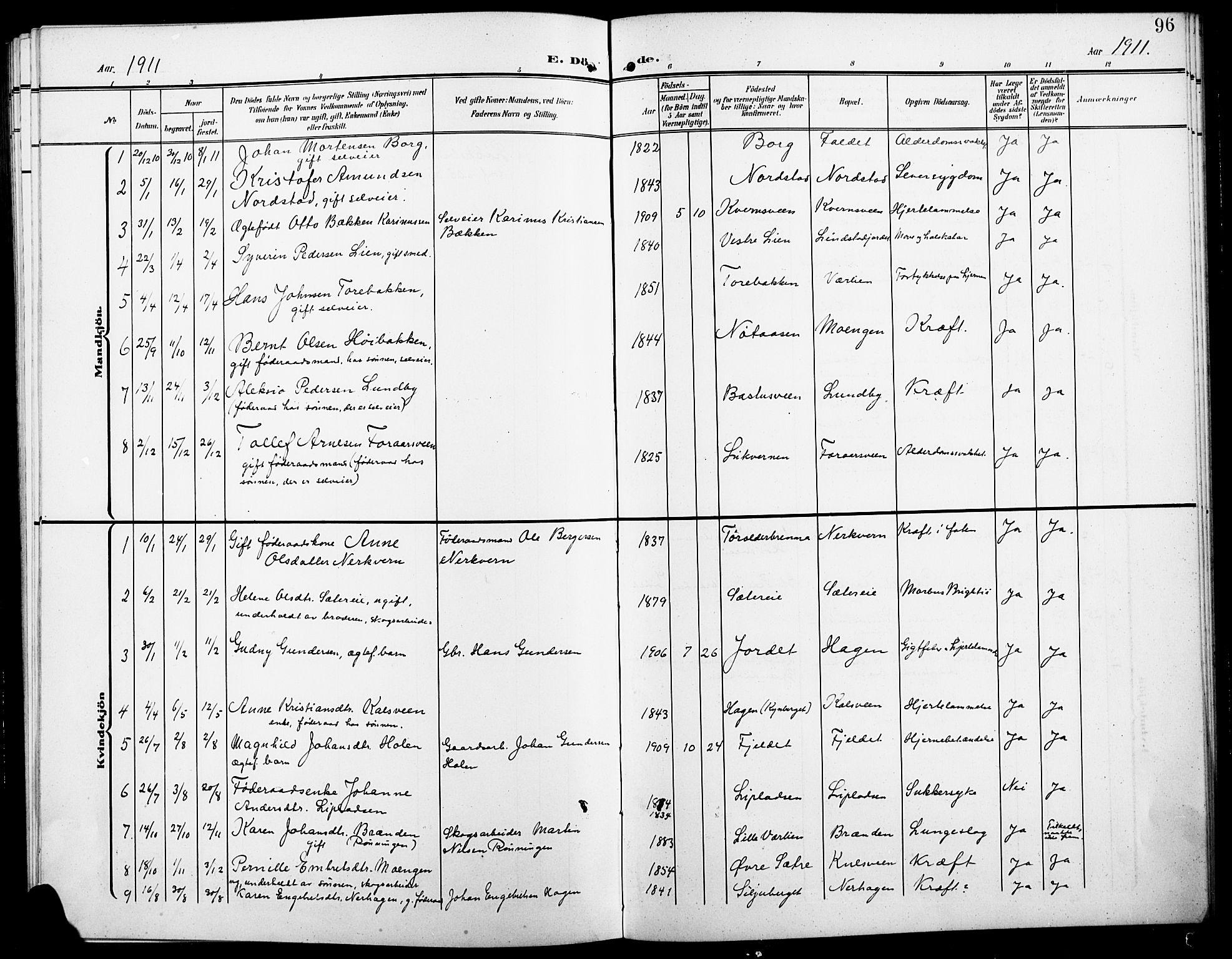 Elverum prestekontor, AV/SAH-PREST-044/H/Ha/Hab/L0008: Parish register (copy) no. 8, 1908-1918, p. 96