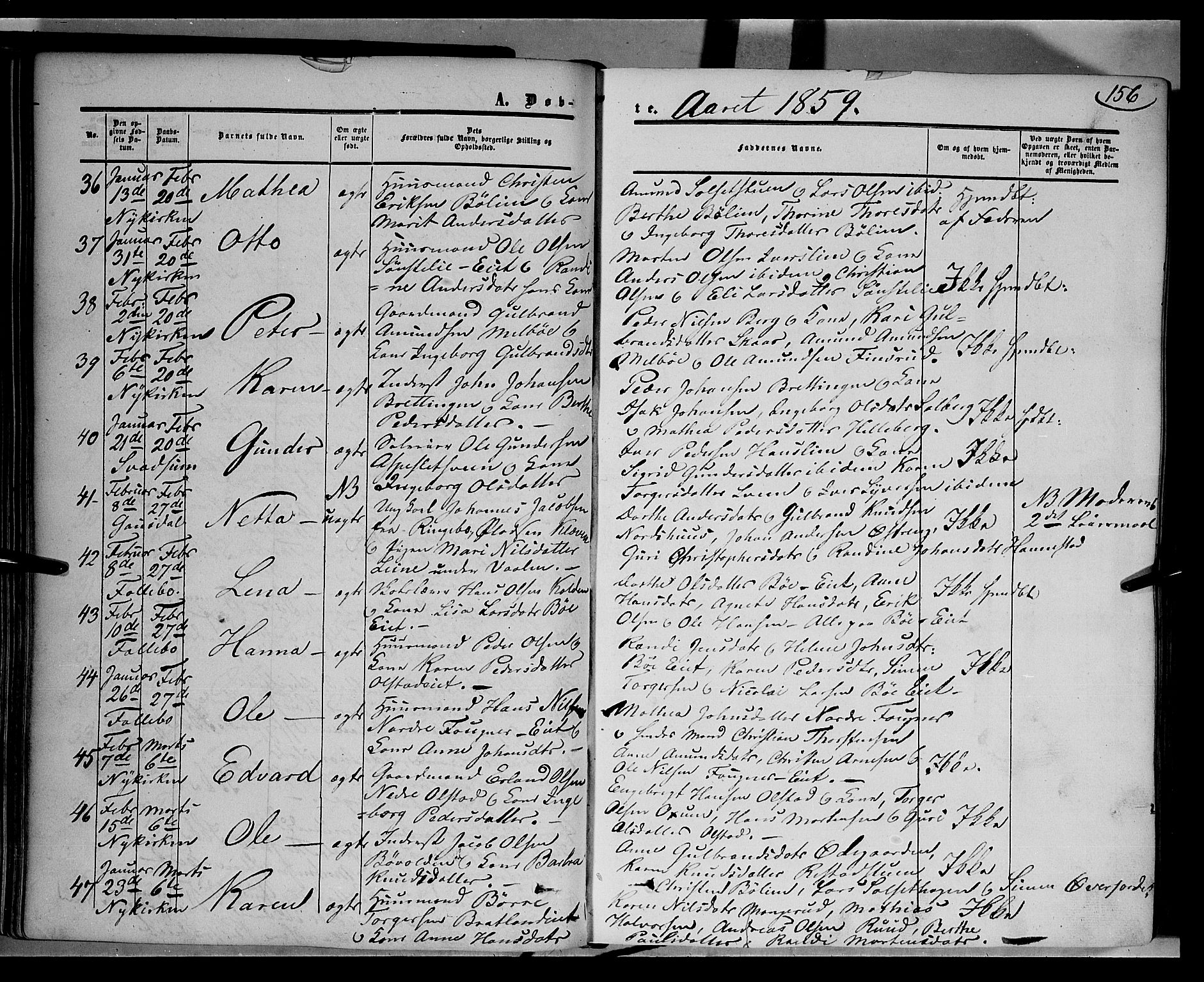 Gausdal prestekontor, SAH/PREST-090/H/Ha/Haa/L0008: Parish register (official) no. 8, 1850-1861, p. 156