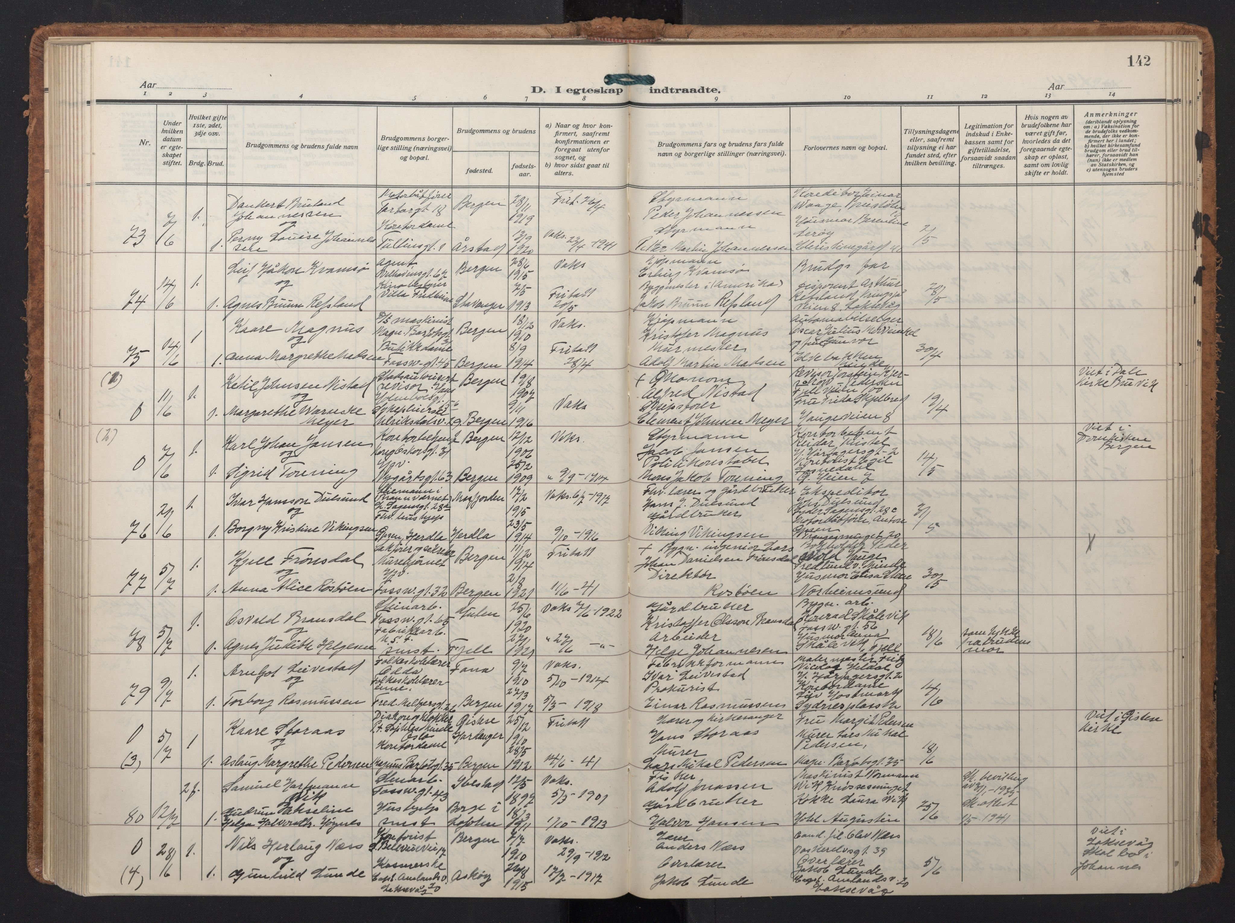 Johanneskirken sokneprestembete, AV/SAB-A-76001/H/Hab: Parish register (copy) no. C 3, 1929-1949, p. 141b-142a