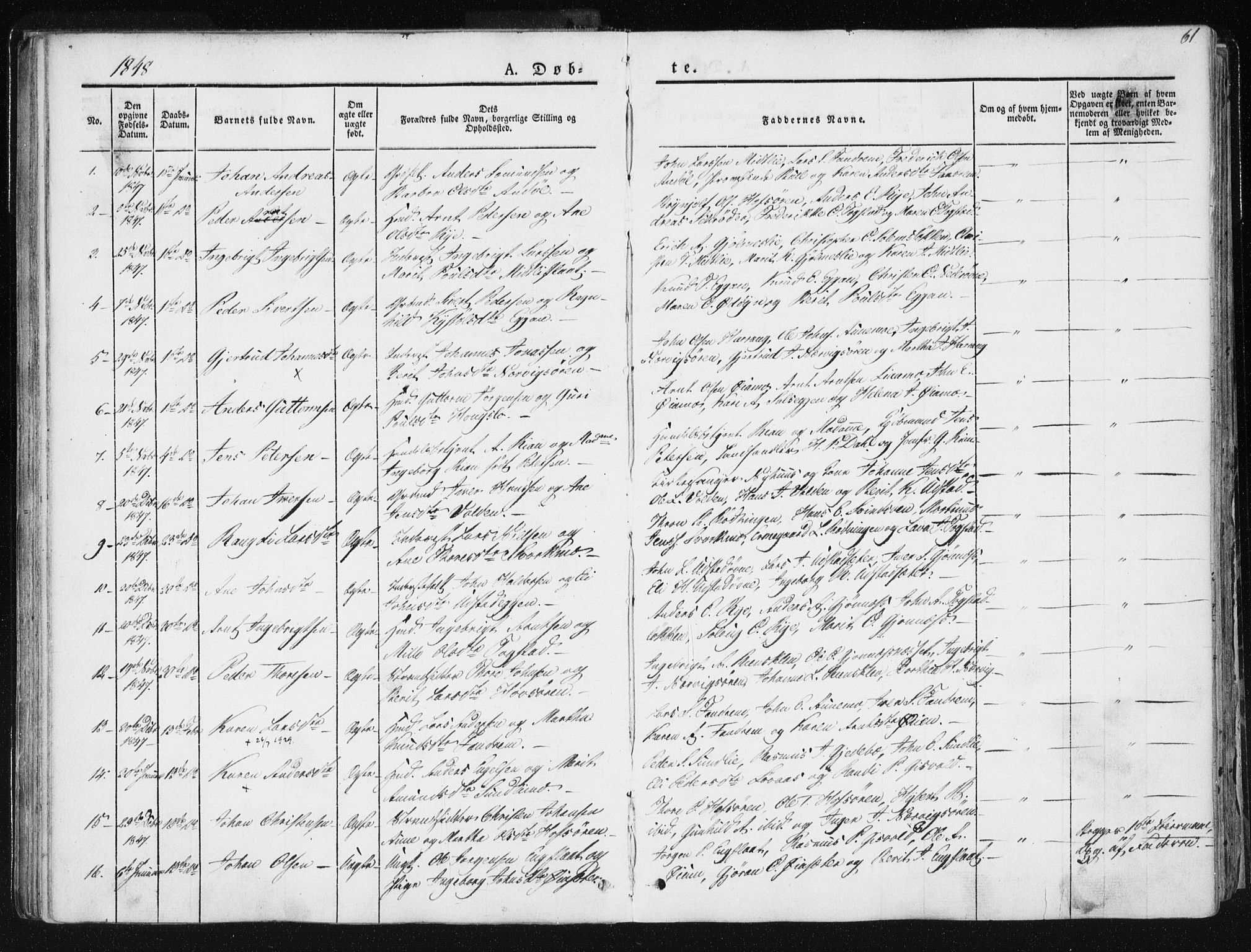 Ministerialprotokoller, klokkerbøker og fødselsregistre - Sør-Trøndelag, SAT/A-1456/668/L0805: Parish register (official) no. 668A05, 1840-1853, p. 61