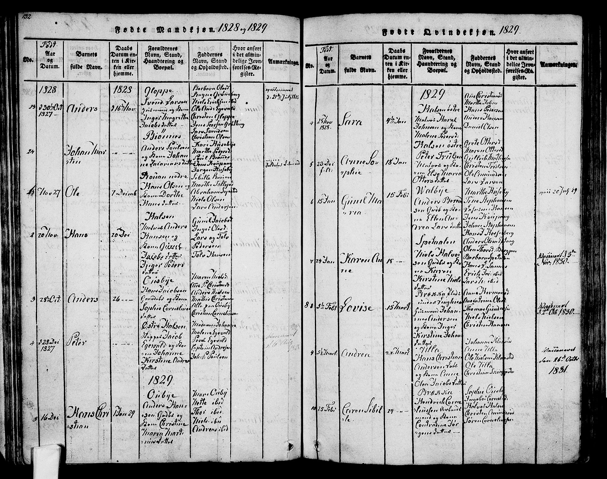 Tjølling kirkebøker, AV/SAKO-A-60/F/Fa/L0005: Parish register (official) no. 5, 1814-1836, p. 132-133