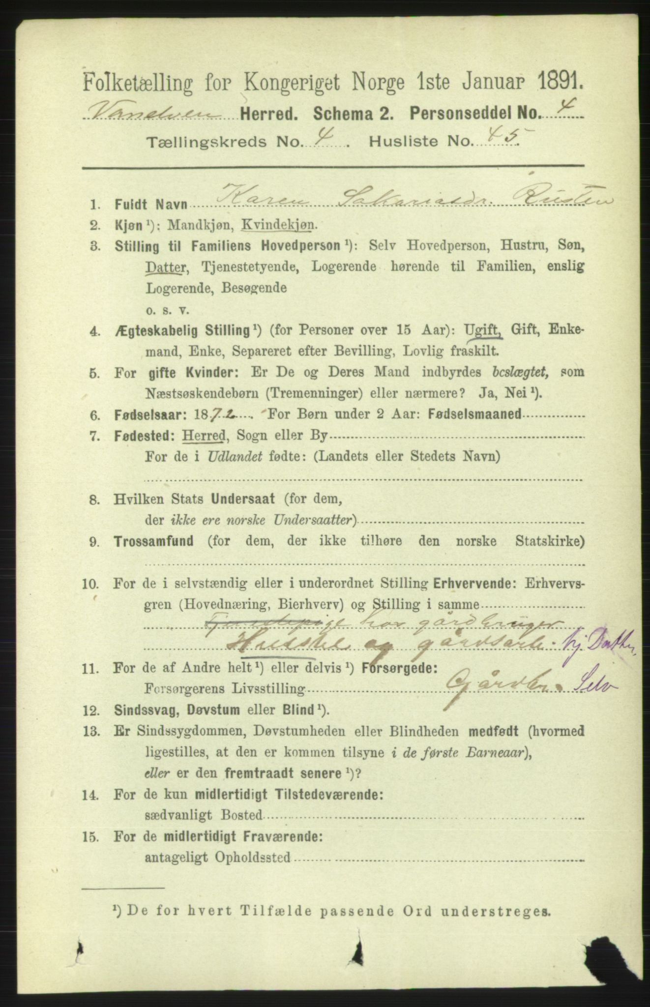 RA, 1891 census for 1511 Vanylven, 1891, p. 2095