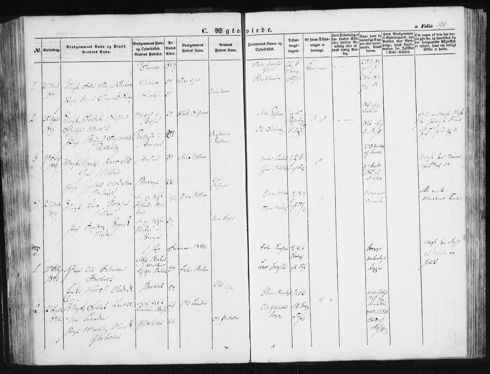 Ministerialprotokoller, klokkerbøker og fødselsregistre - Sør-Trøndelag, SAT/A-1456/612/L0376: Parish register (official) no. 612A08, 1846-1859, p. 190