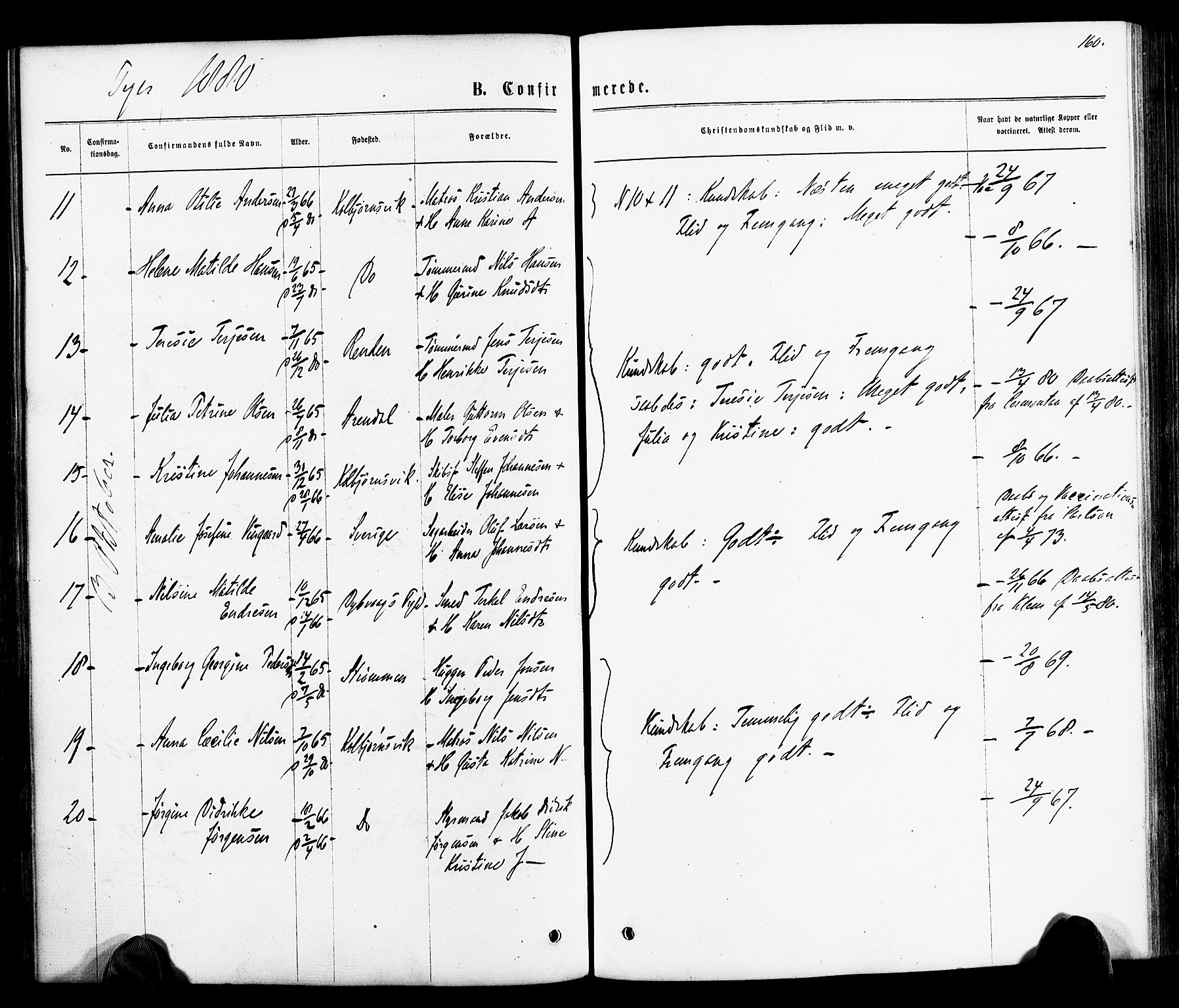 Hisøy sokneprestkontor, SAK/1111-0020/F/Fa/L0002: Parish register (official) no. A 2, 1872-1880, p. 160