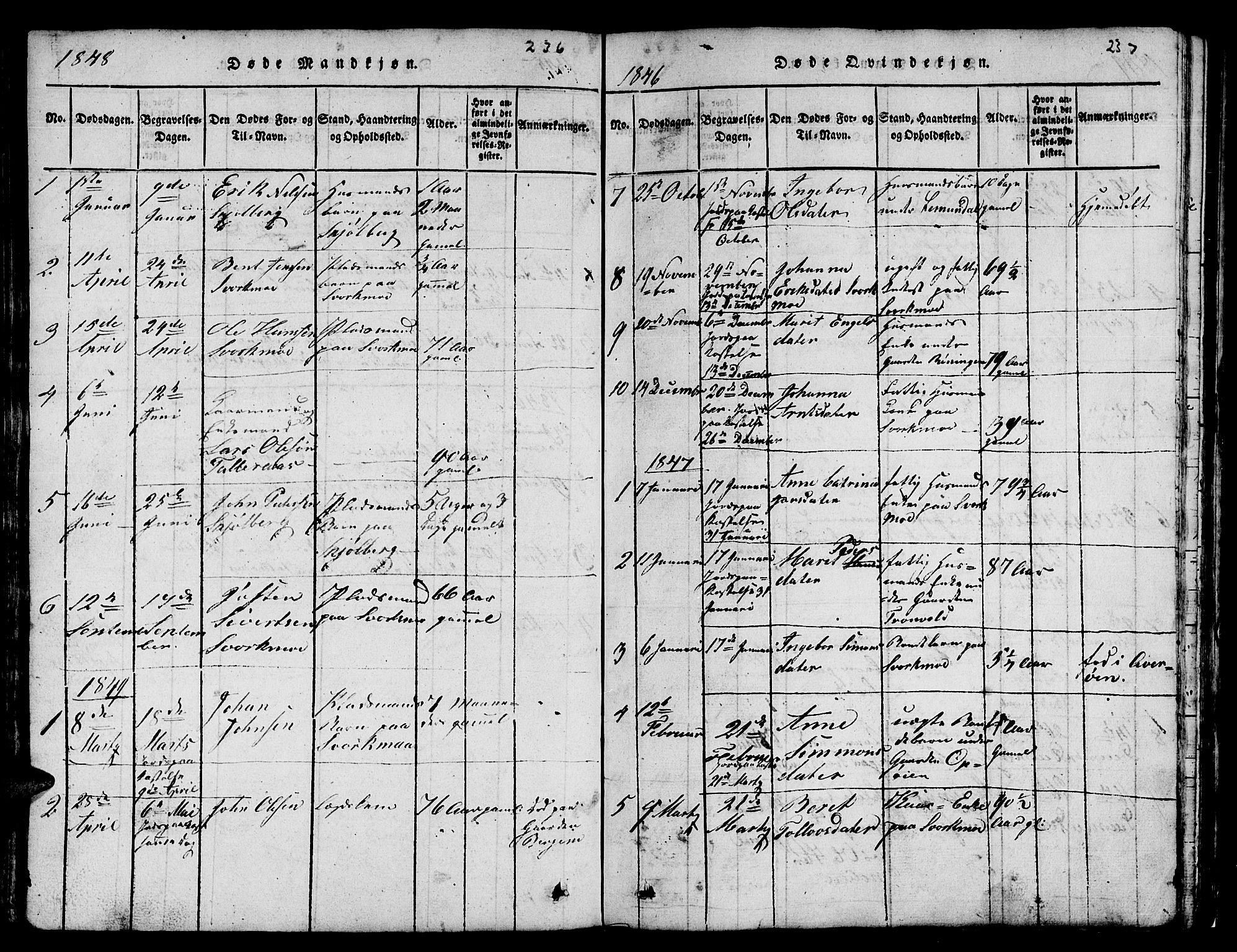 Ministerialprotokoller, klokkerbøker og fødselsregistre - Sør-Trøndelag, AV/SAT-A-1456/671/L0842: Parish register (copy) no. 671C01, 1816-1867, p. 236-237