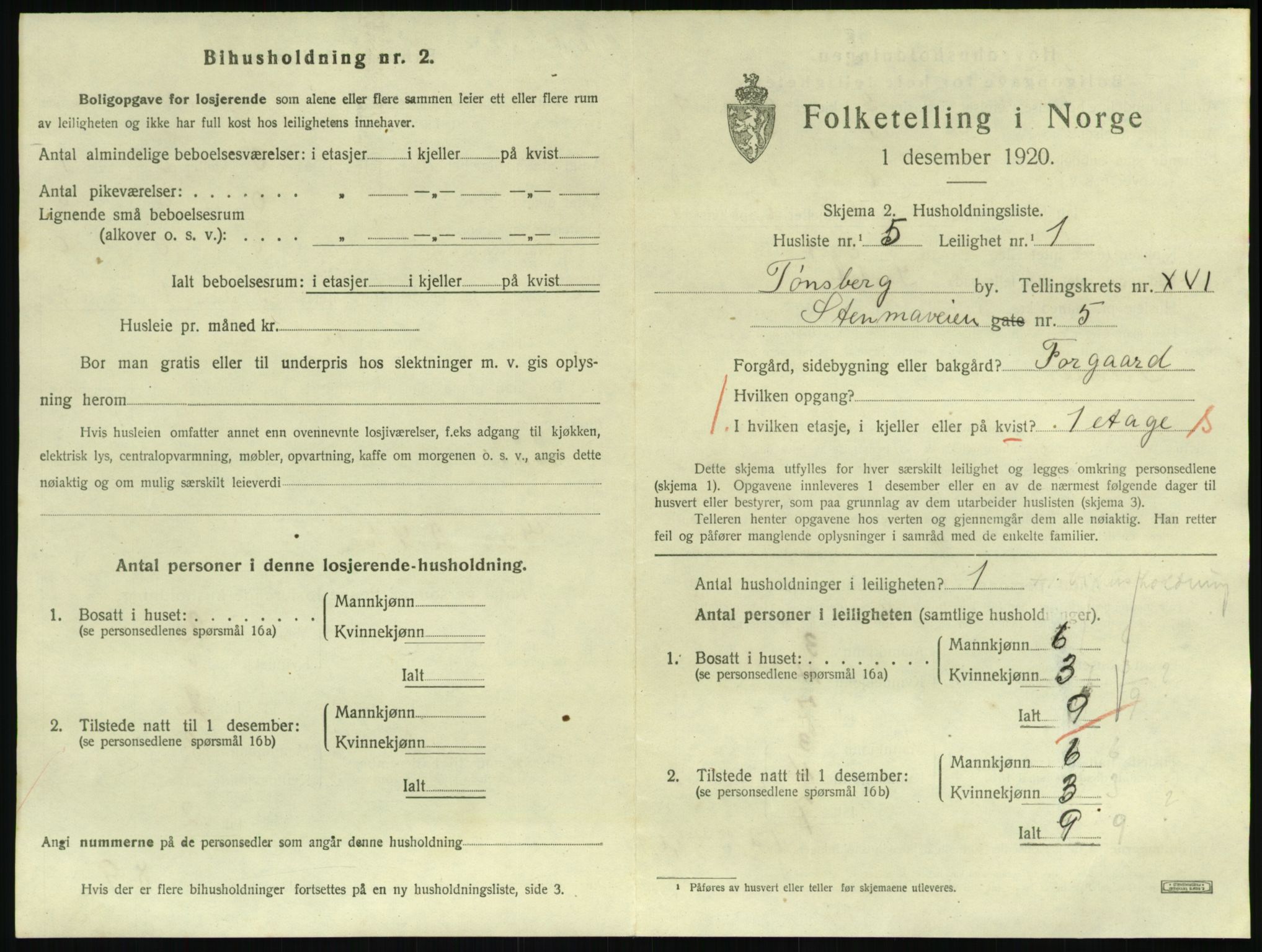 SAKO, 1920 census for Tønsberg, 1920, p. 6315