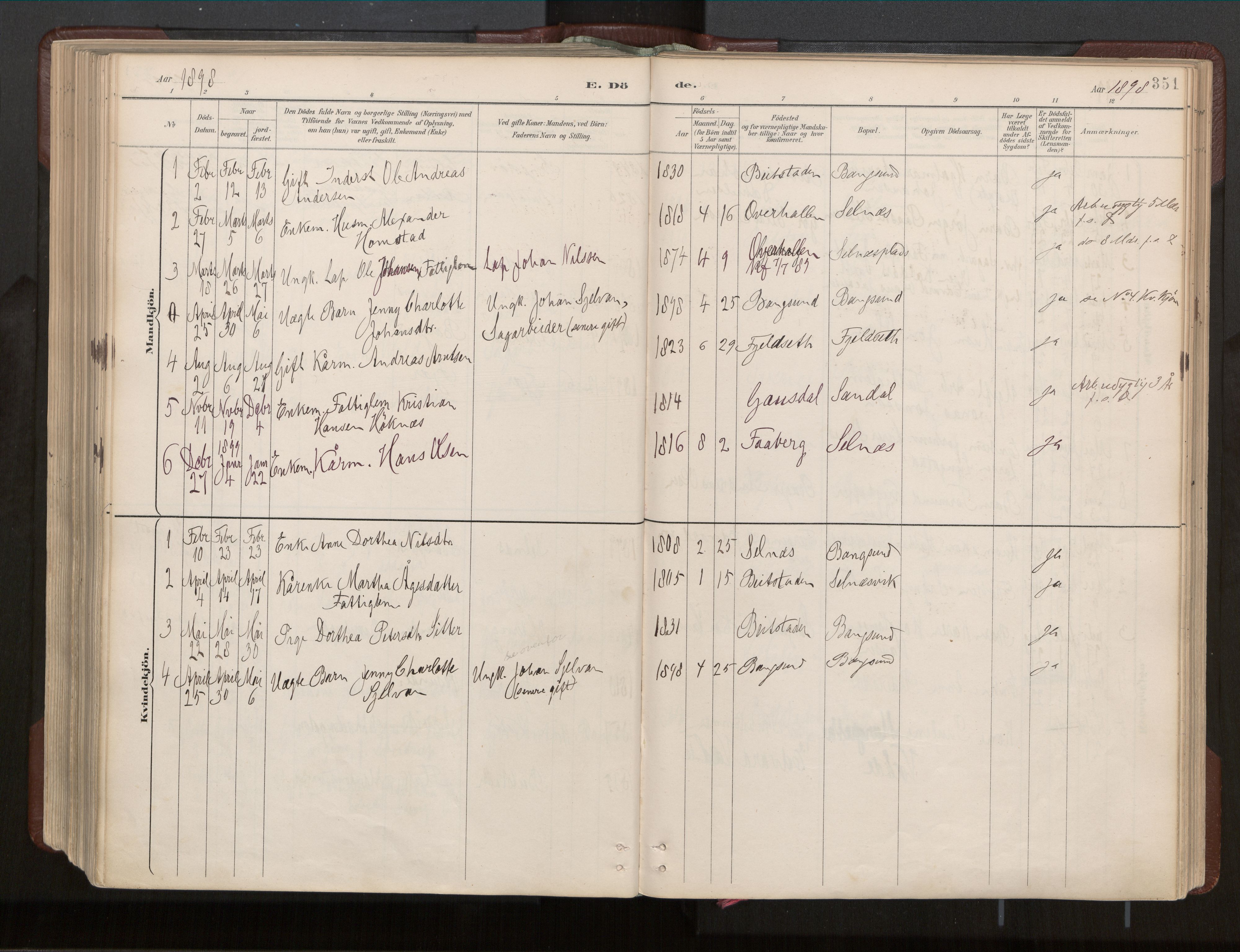 Ministerialprotokoller, klokkerbøker og fødselsregistre - Nord-Trøndelag, SAT/A-1458/770/L0589: Parish register (official) no. 770A03, 1887-1929, p. 351