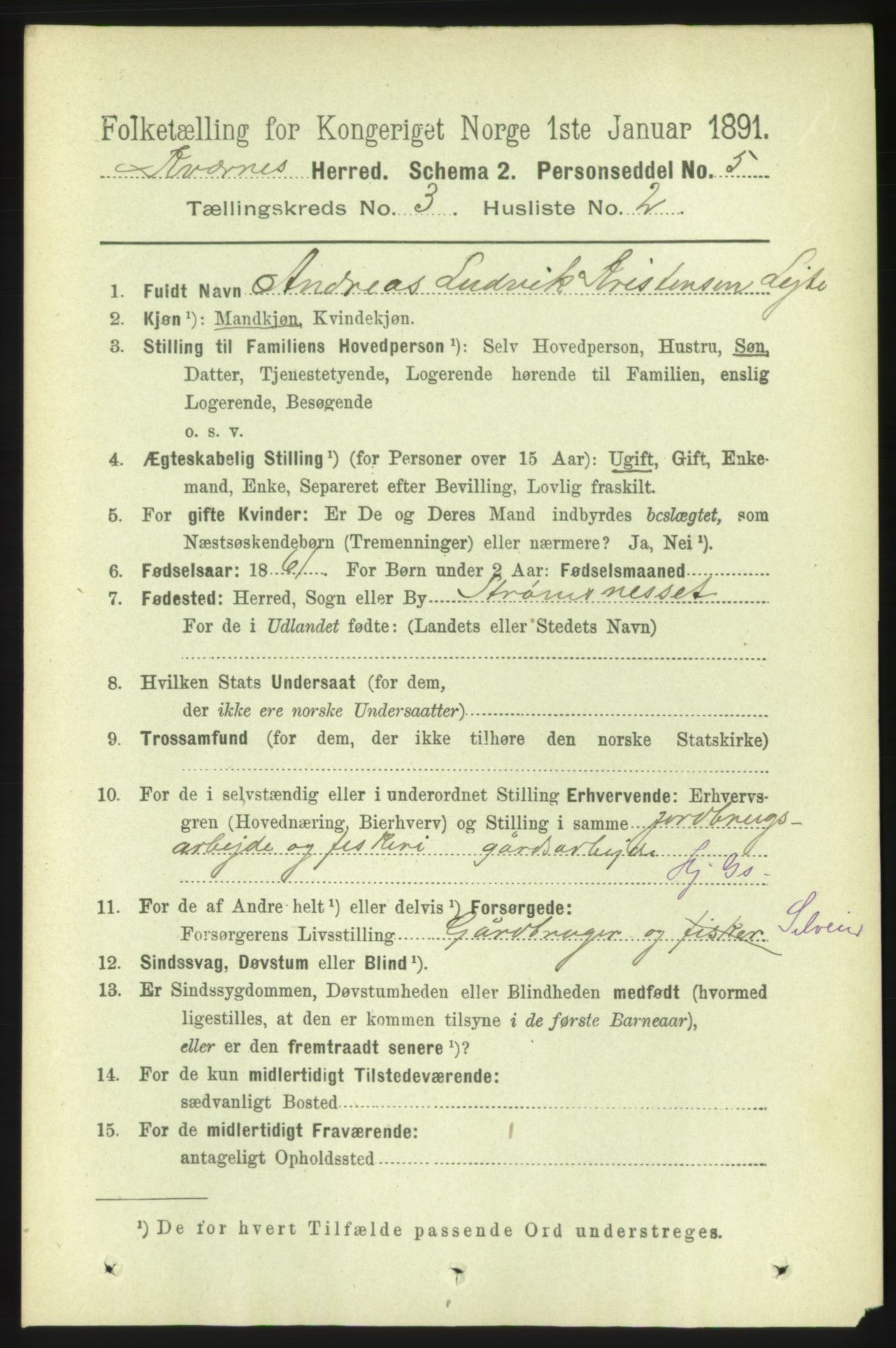 RA, 1891 census for 1553 Kvernes, 1891, p. 1043