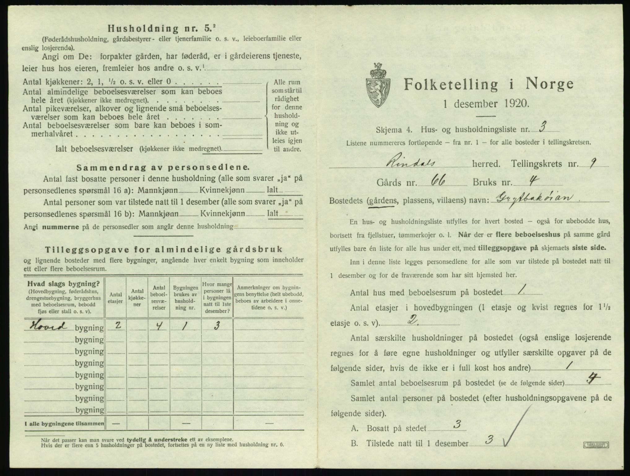 SAT, 1920 census for Rindal, 1920, p. 630