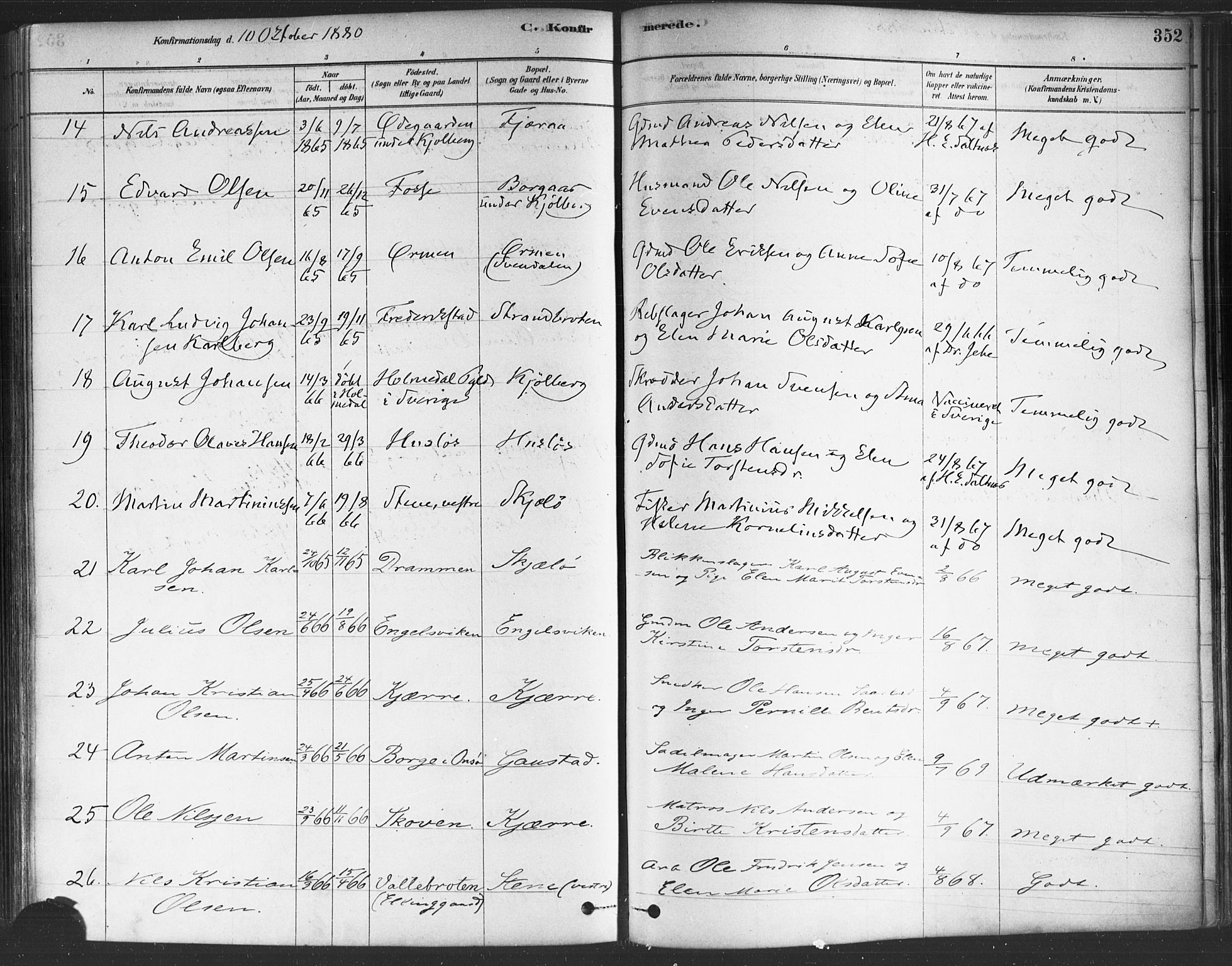 Onsøy prestekontor Kirkebøker, SAO/A-10914/F/Fa/L0005: Parish register (official) no. I 5, 1878-1898, p. 352