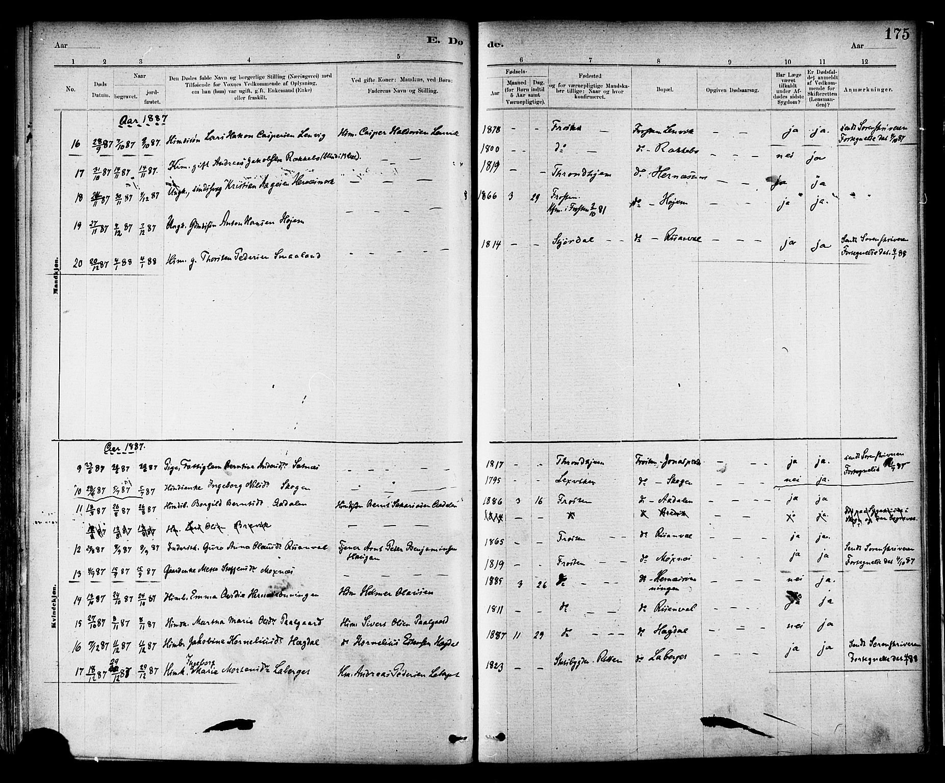 Ministerialprotokoller, klokkerbøker og fødselsregistre - Nord-Trøndelag, AV/SAT-A-1458/713/L0120: Parish register (official) no. 713A09, 1878-1887, p. 175