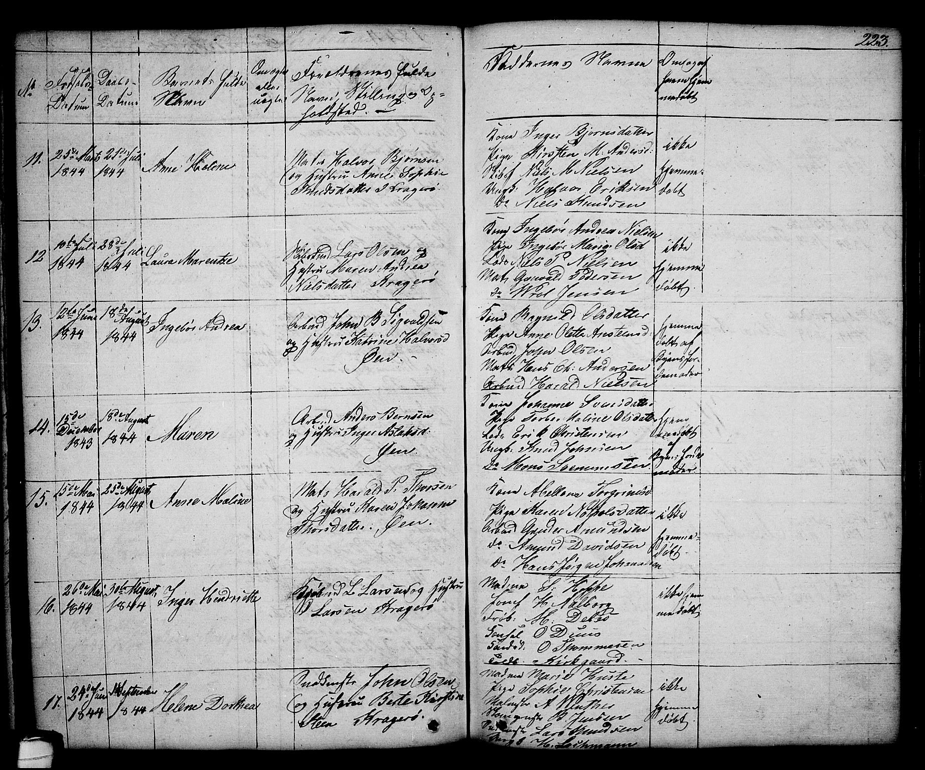 Kragerø kirkebøker, SAKO/A-278/G/Ga/L0003: Parish register (copy) no. 3, 1832-1852, p. 223