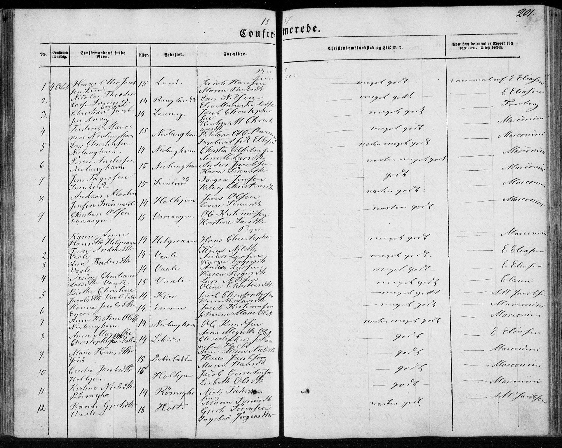 Brunlanes kirkebøker, AV/SAKO-A-342/F/Fa/L0004: Parish register (official) no. I 4, 1846-1862, p. 201