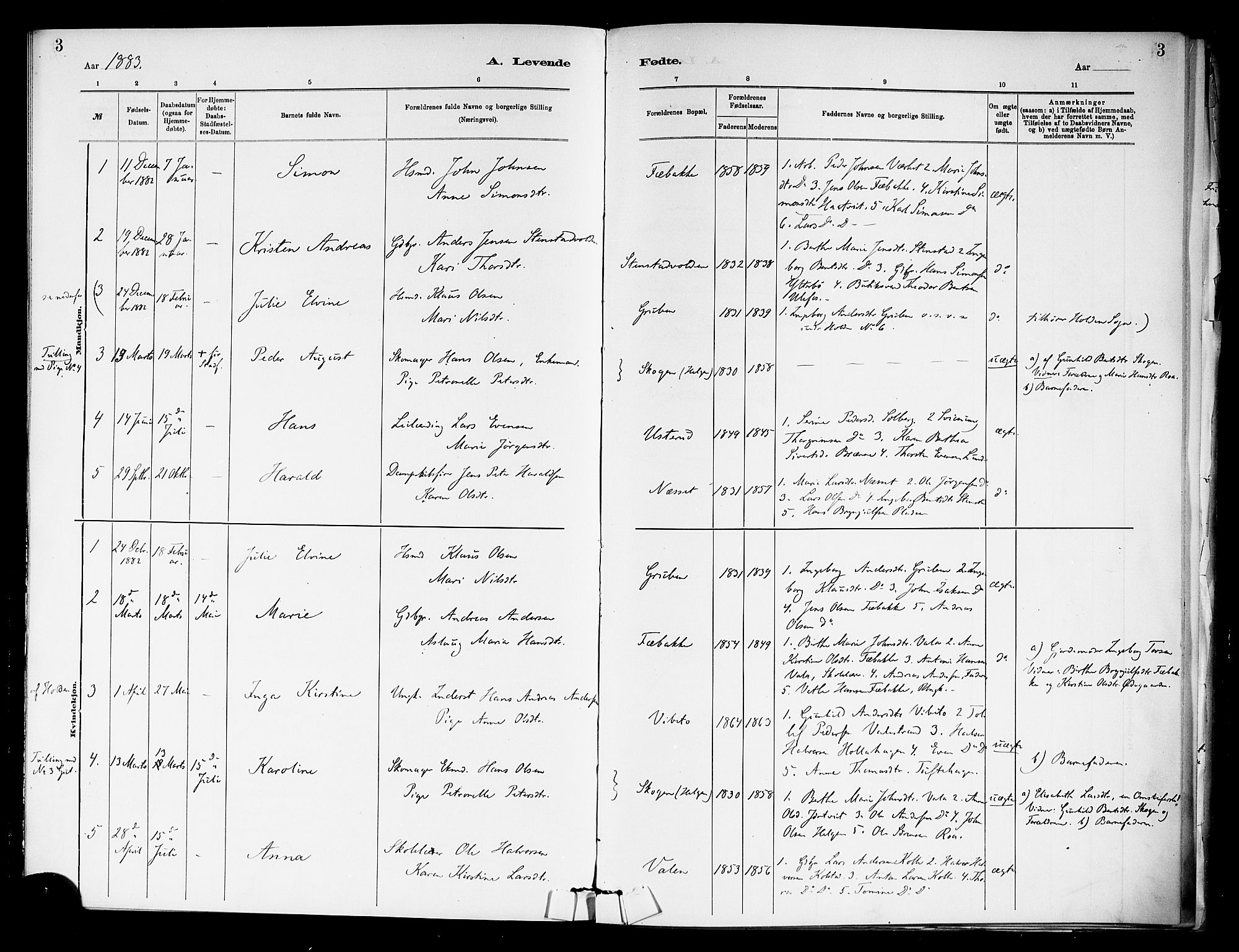Holla kirkebøker, SAKO/A-272/F/Fa/L0009: Parish register (official) no. 9, 1881-1897, p. 3