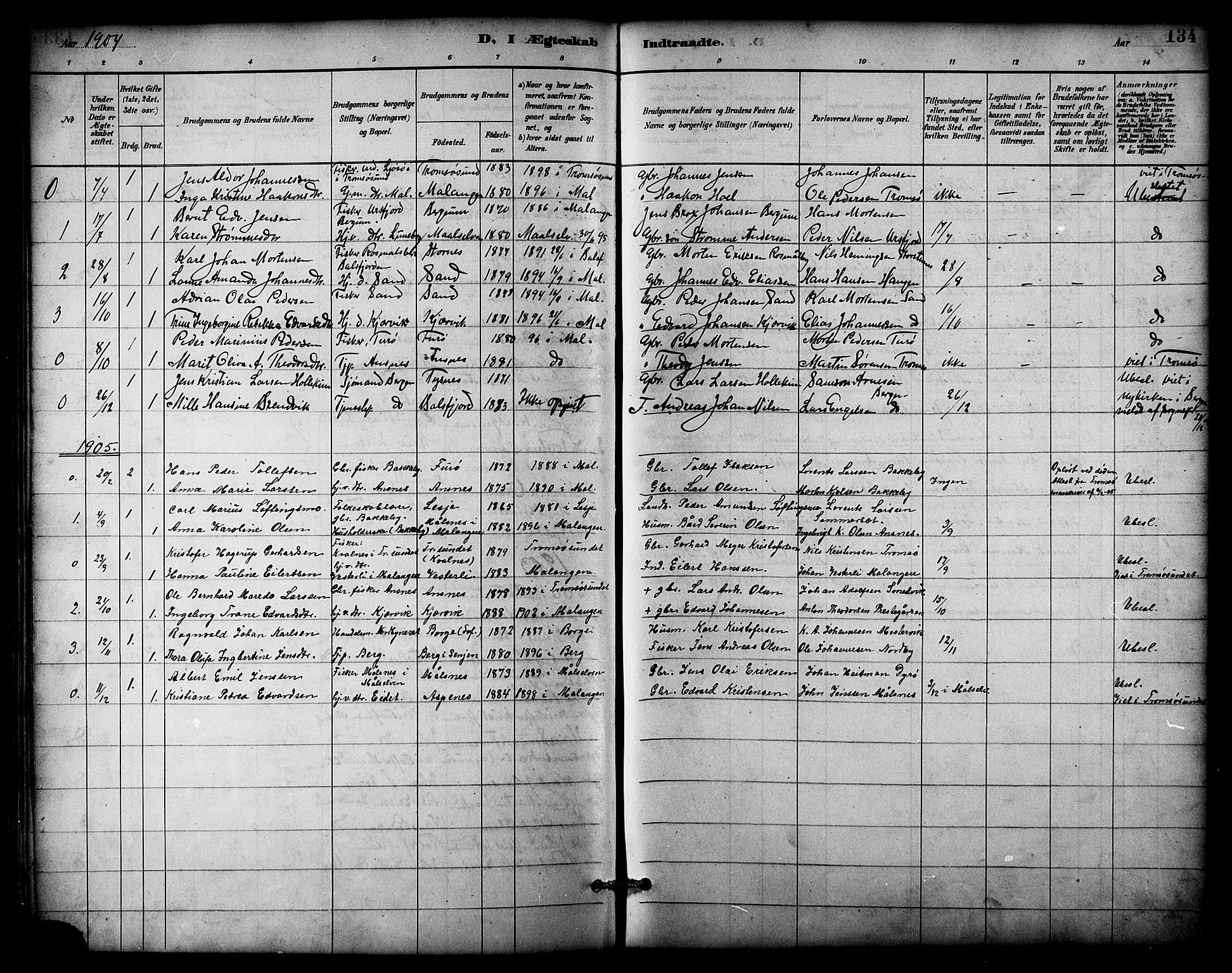 Balsfjord sokneprestembete, AV/SATØ-S-1303/G/Gab/L0003klokker: Parish register (copy) no. 3, 1887-1909, p. 134