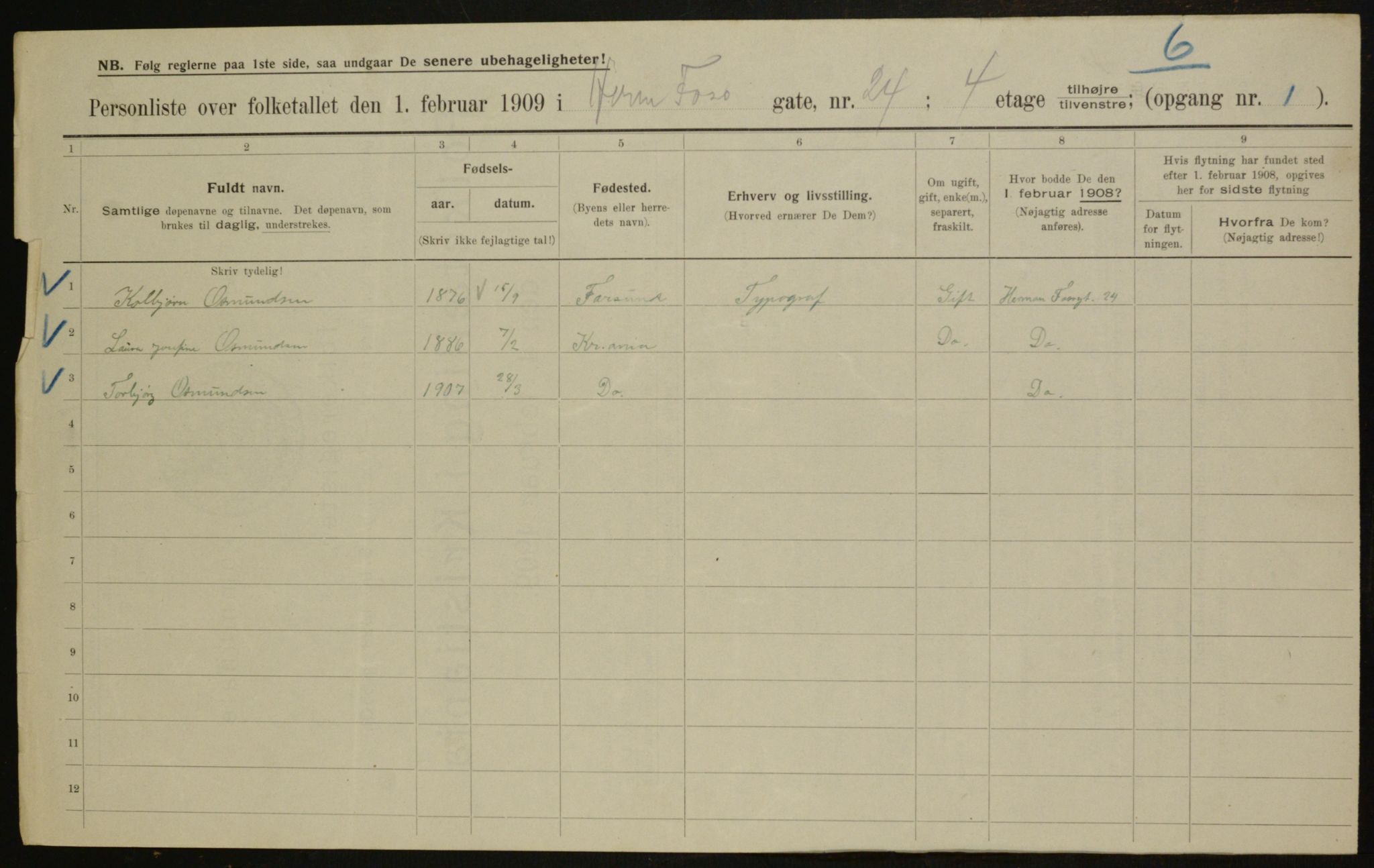 OBA, Municipal Census 1909 for Kristiania, 1909, p. 35396