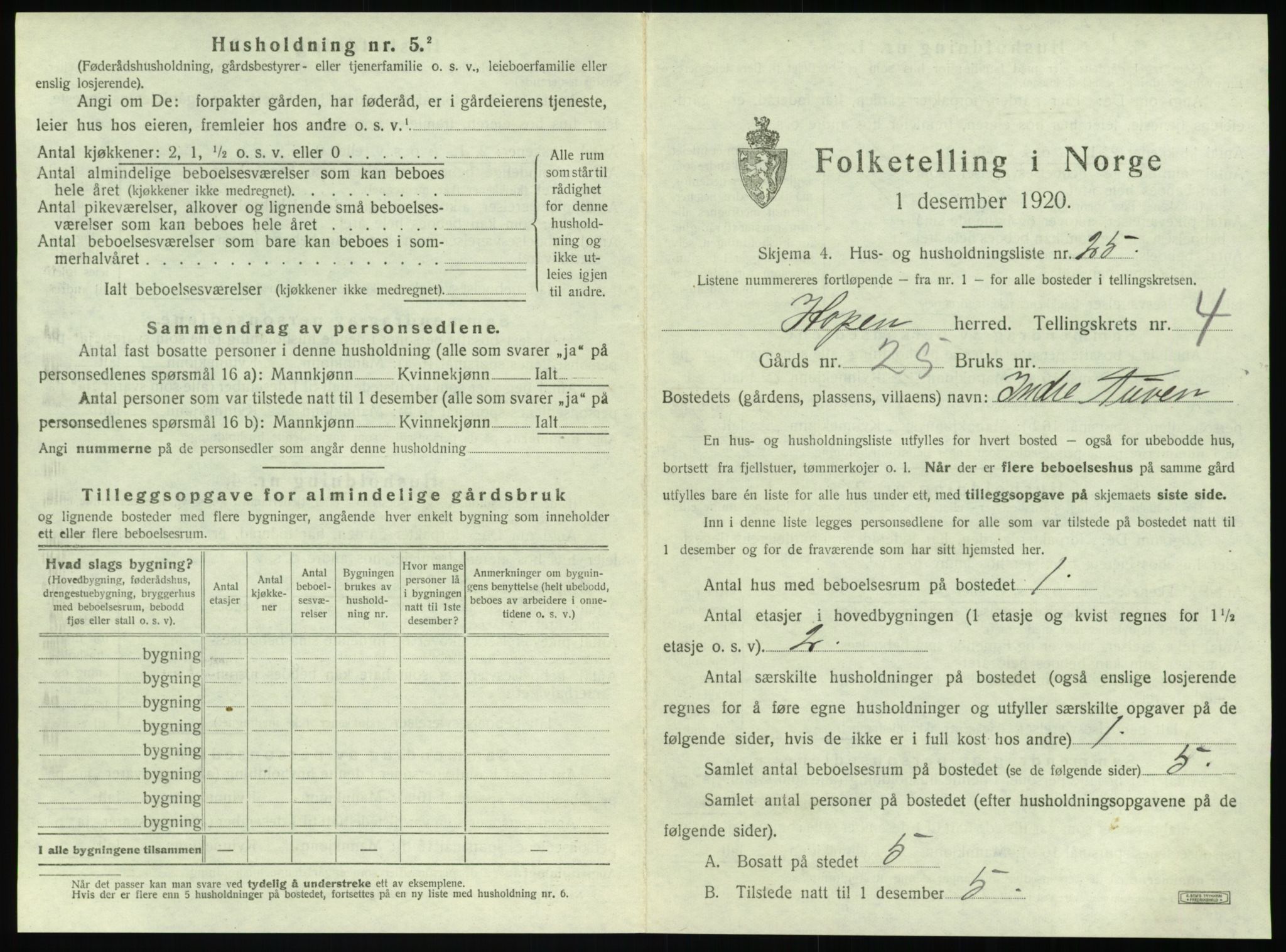 SAT, 1920 census for Hopen, 1920, p. 344