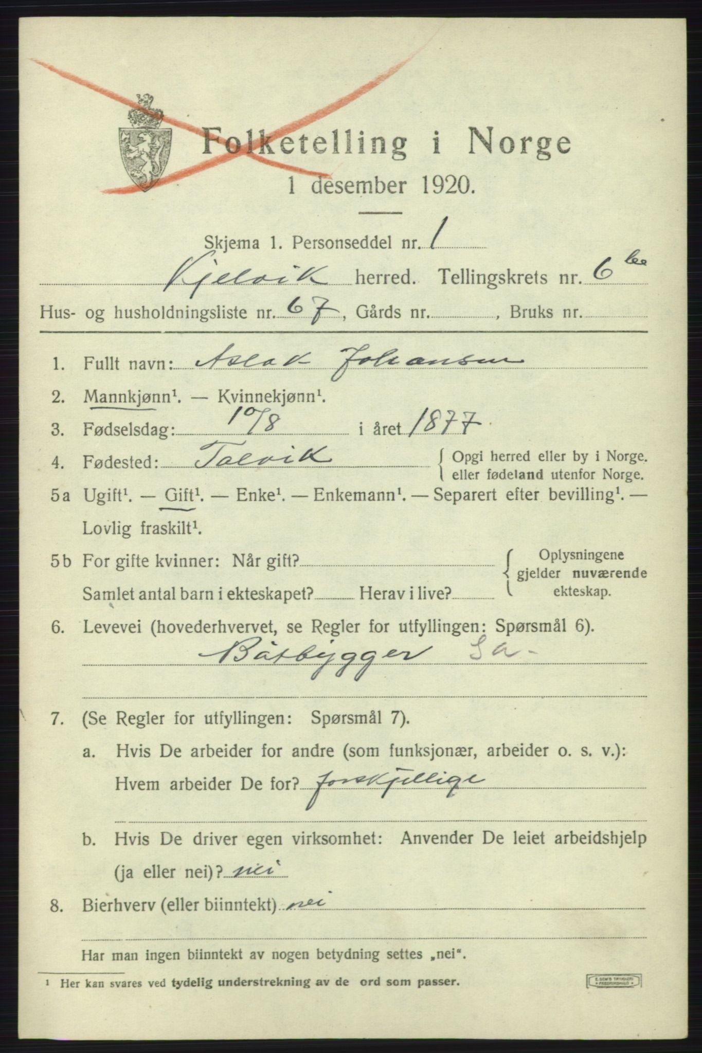 SATØ, 1920 census for Kjelvik, 1920, p. 4313
