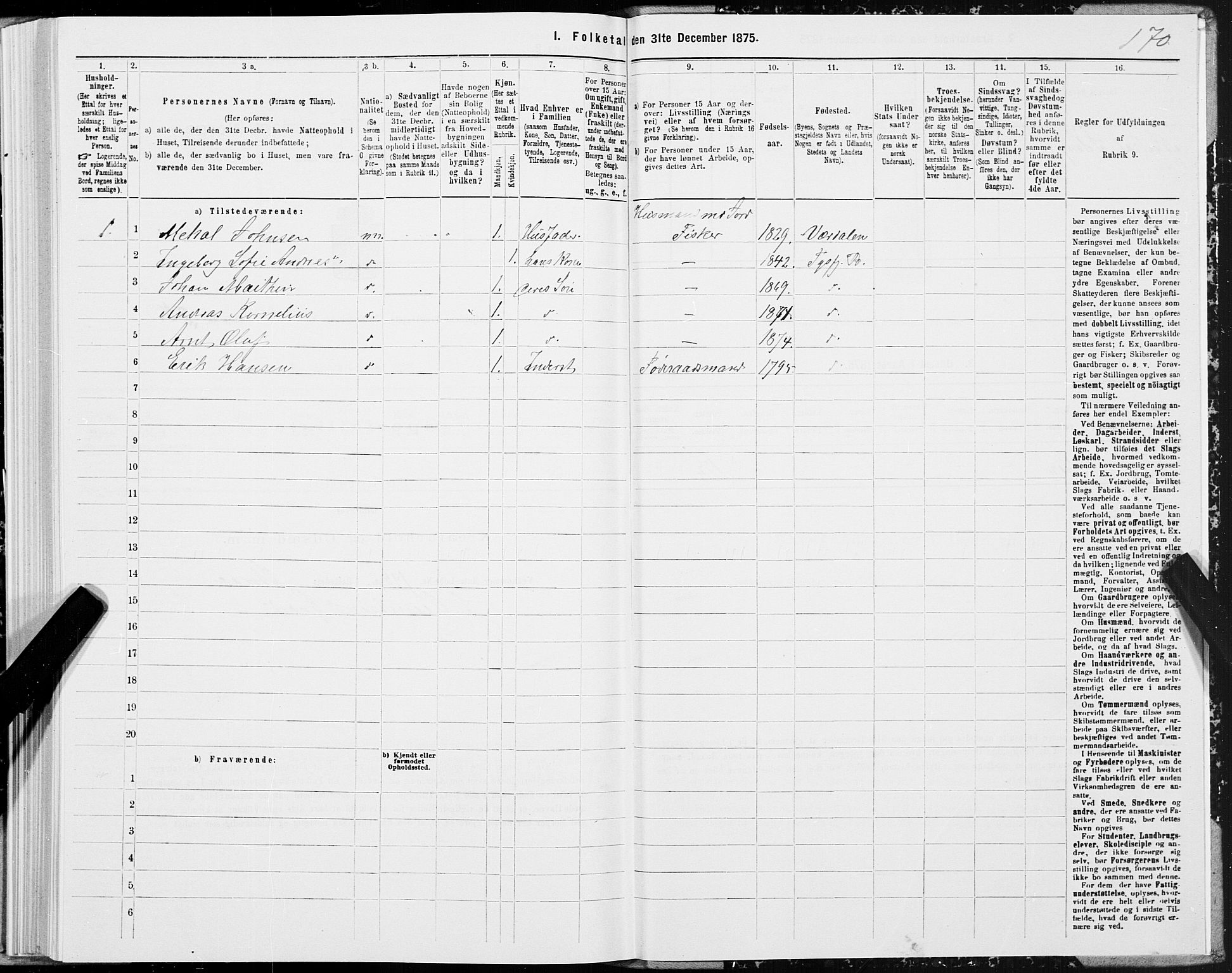 SAT, 1875 census for 1850P Tysfjord, 1875, p. 1170