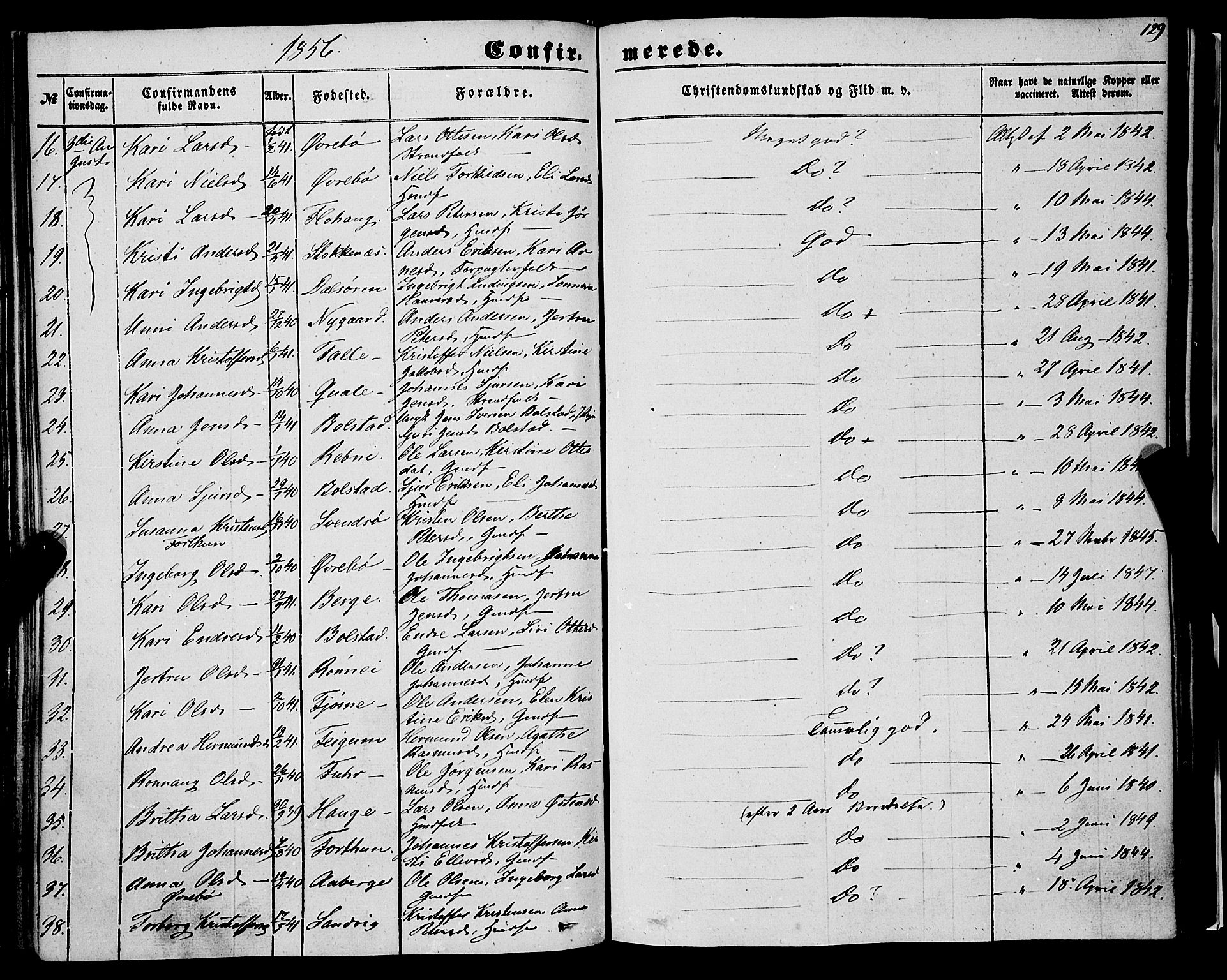 Luster sokneprestembete, AV/SAB-A-81101/H/Haa/Haaa/L0007: Parish register (official) no. A 7, 1849-1859, p. 129