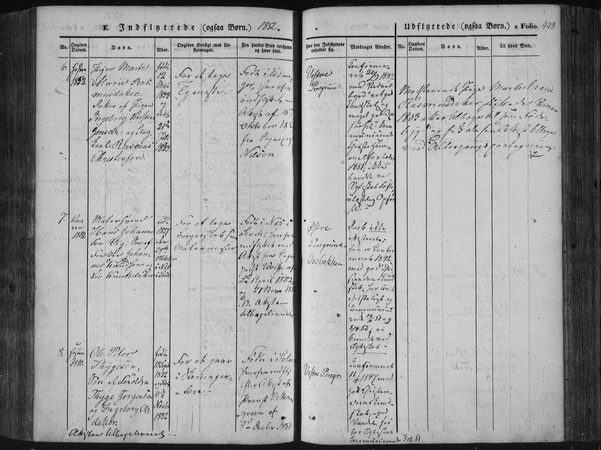 Porsgrunn kirkebøker , AV/SAKO-A-104/F/Fa/L0006: Parish register (official) no. 6, 1841-1857, p. 443