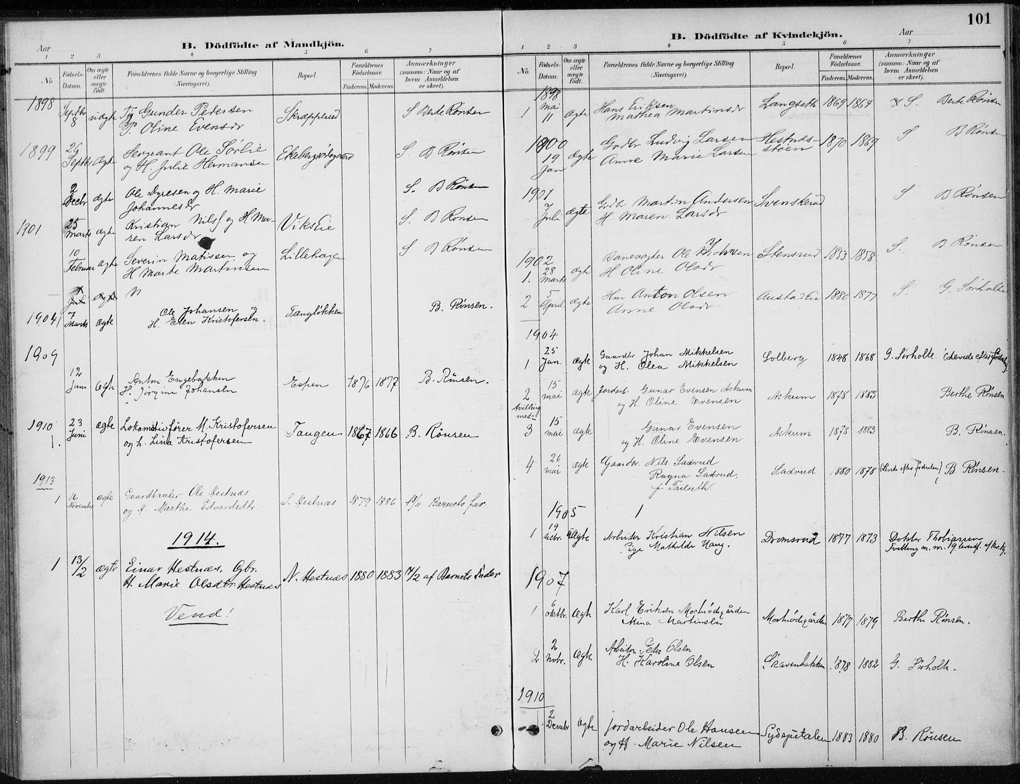 Stange prestekontor, AV/SAH-PREST-002/K/L0023: Parish register (official) no. 23, 1897-1920, p. 101